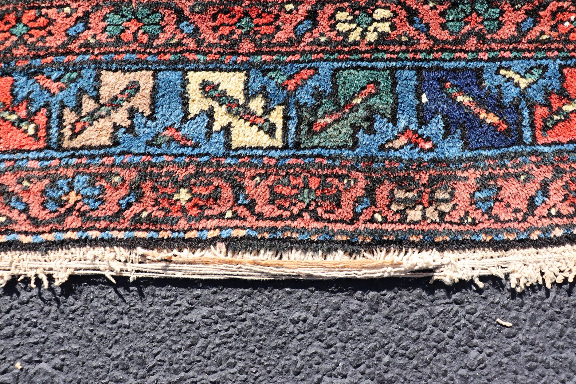 Antique Persian Bidjar Carpet with Variety of Blue Colors, Red, and Salmon For Sale 2