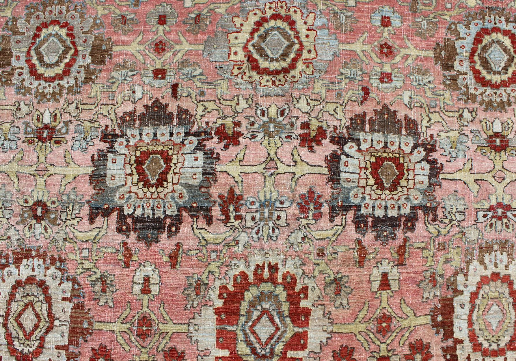 Antique Persian Bidjar Rug with All-Over Design in Light Pink & Light Gray For Sale 6