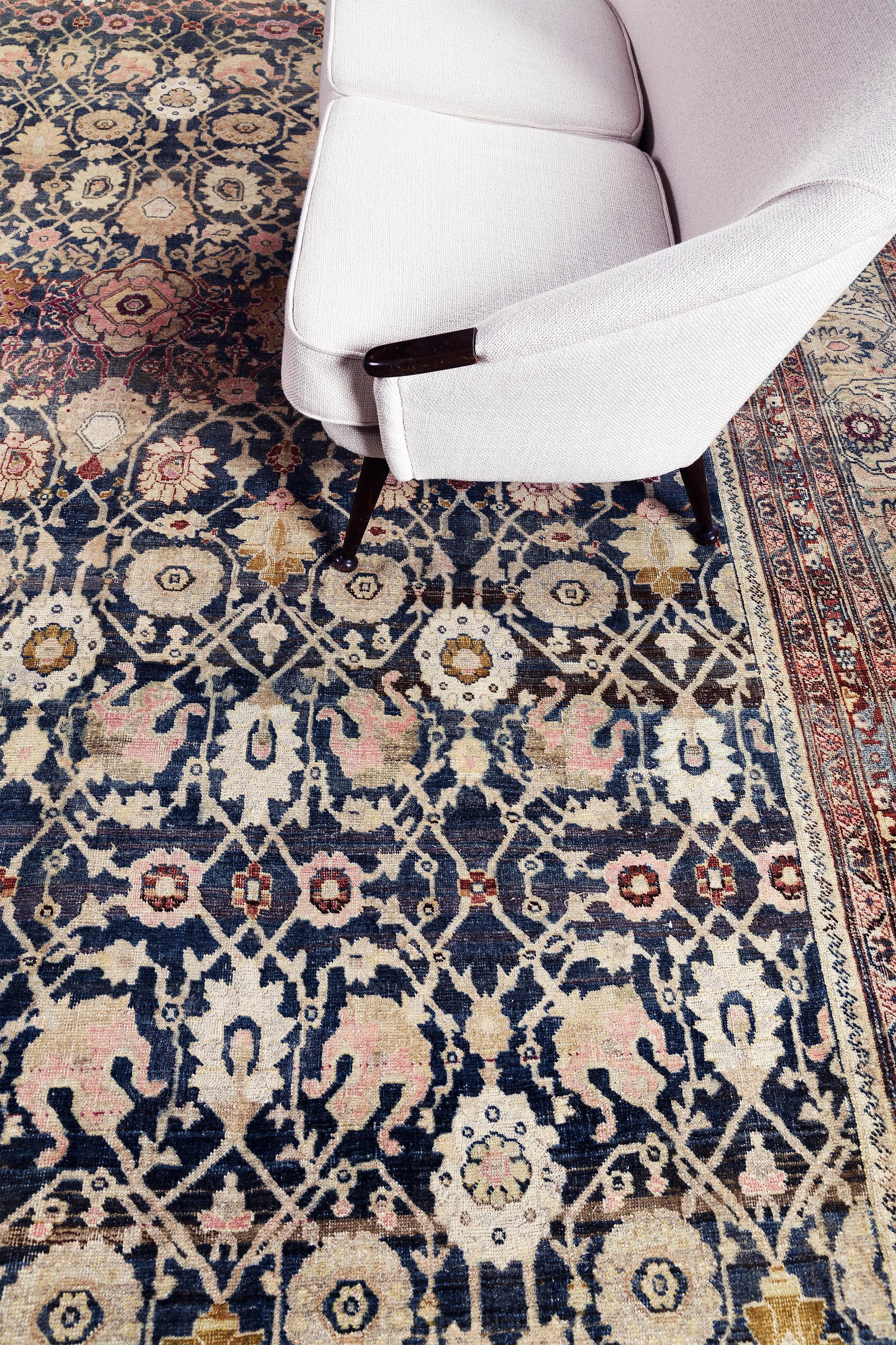 Hand-Knotted Antique Persian Bidjar For Sale