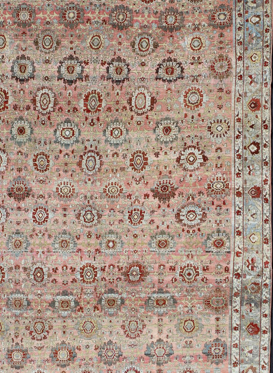 Malayer Antique Persian Bidjar Rug with All-Over Design in Light Pink & Light Gray For Sale