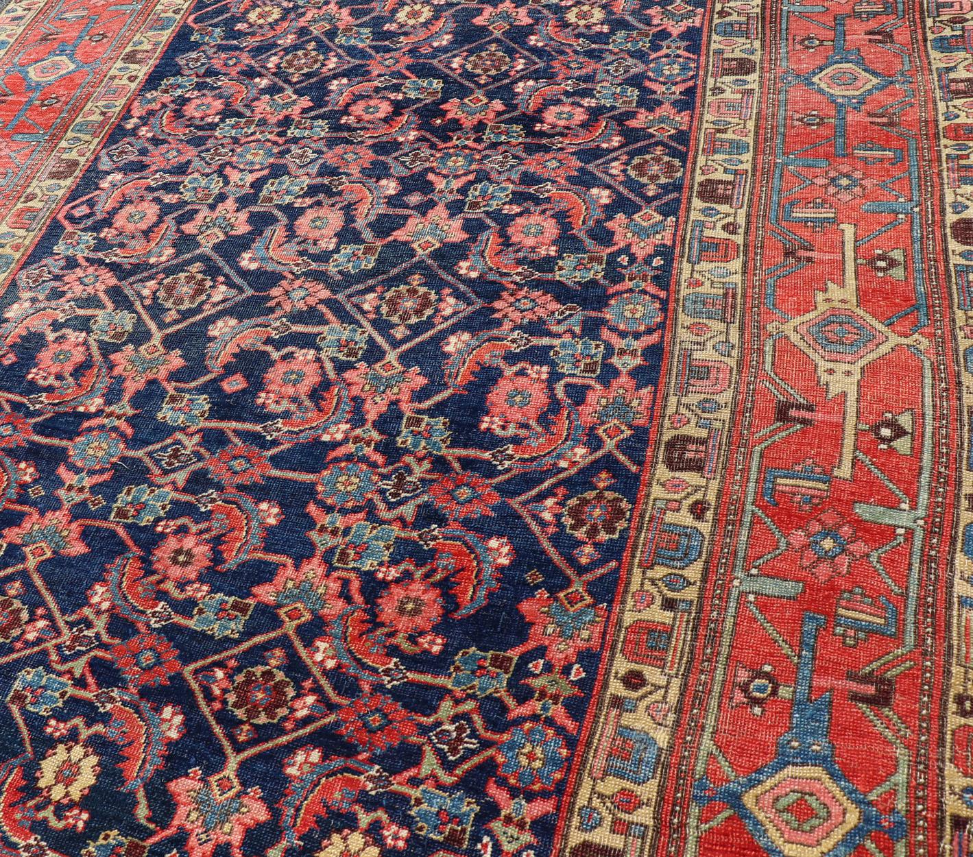 Antiker persischer Bidjar Gallery Teppich mit Marinefeld und roten Geometrien 6'3 x 12'9 im Angebot 9