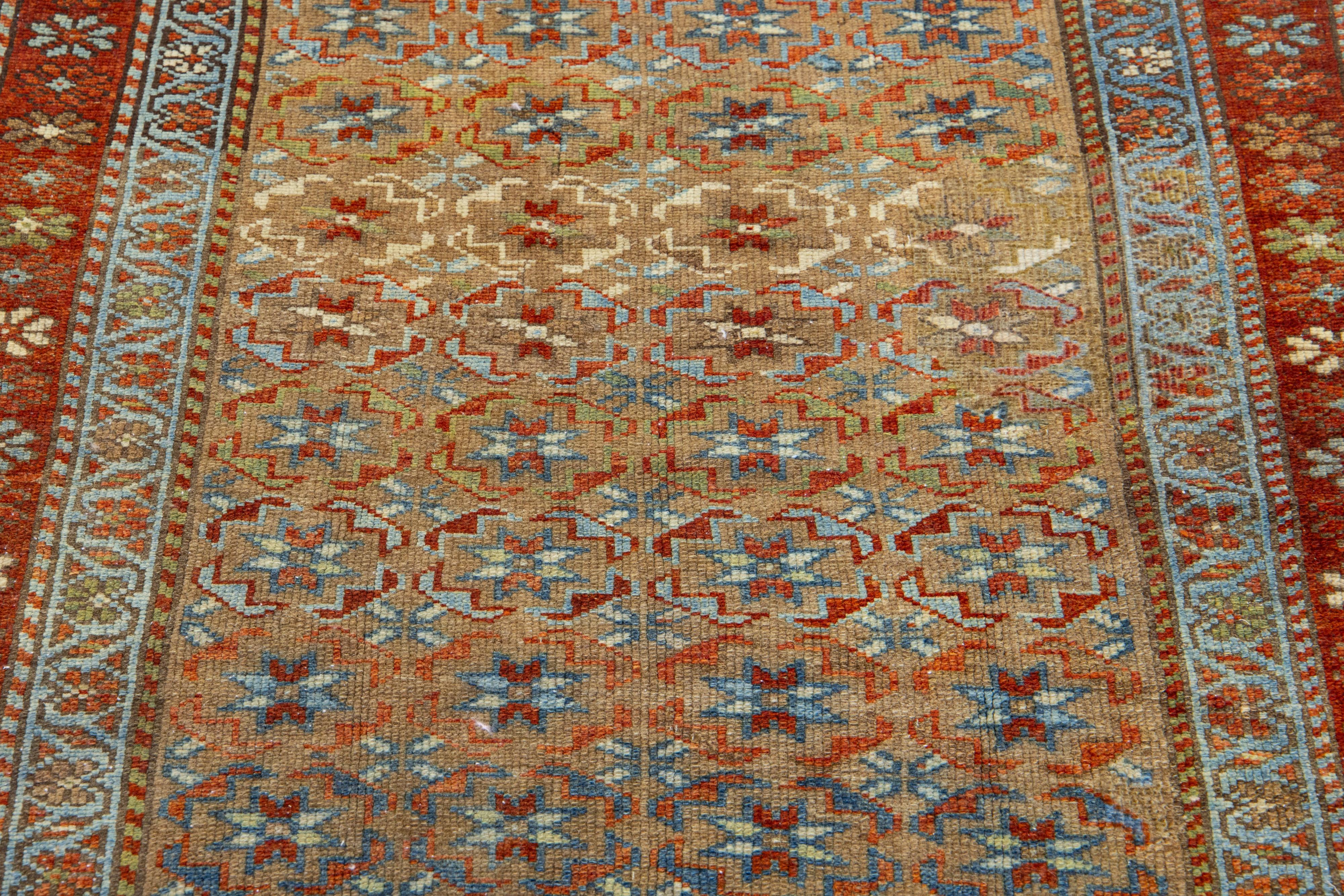 20th Century Antique Persian Bidjar Handmade Brown Wool Runner With Allover Motif For Sale