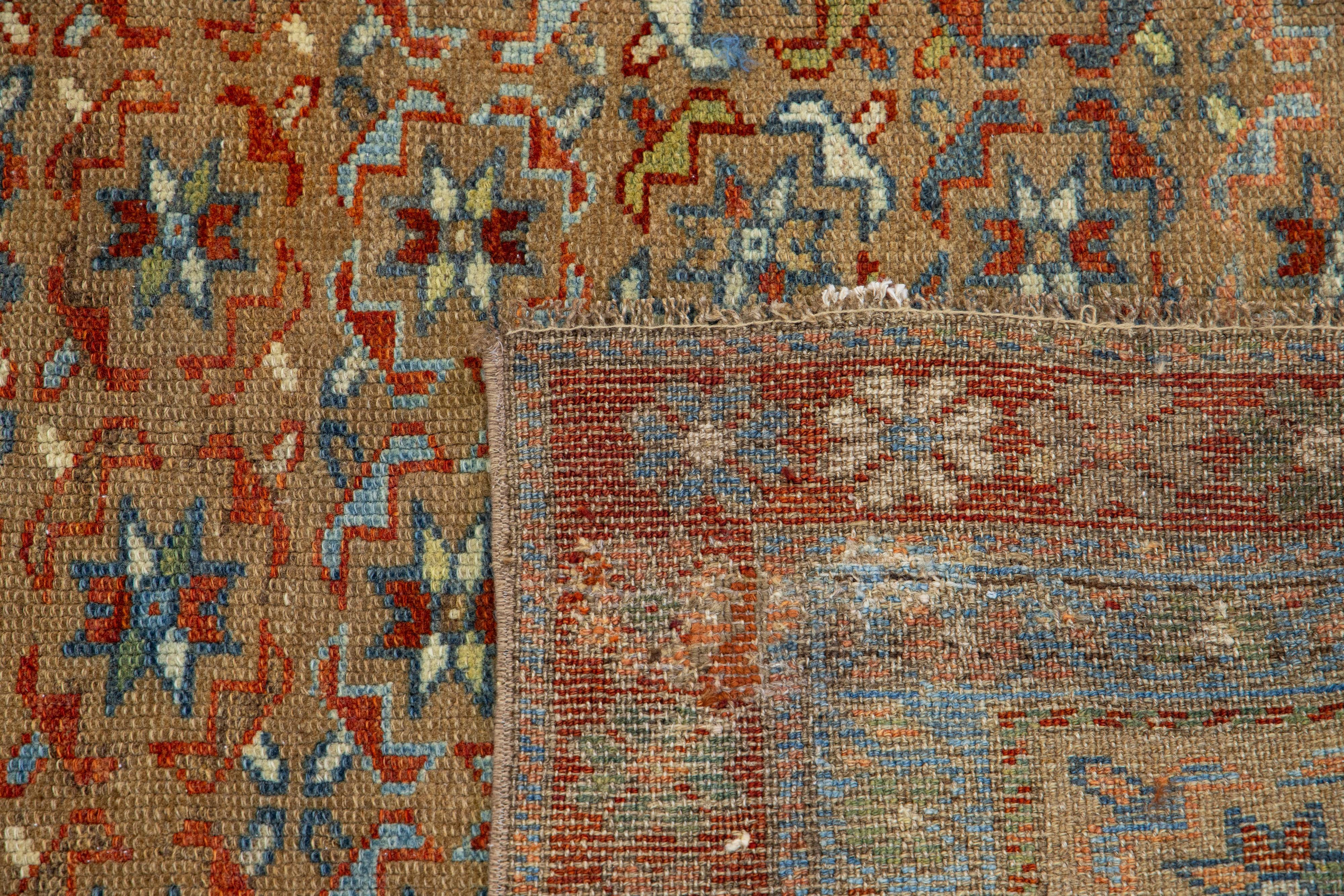 Antique Persian Bidjar Handmade Brown Wool Runner With Allover Motif For Sale 3