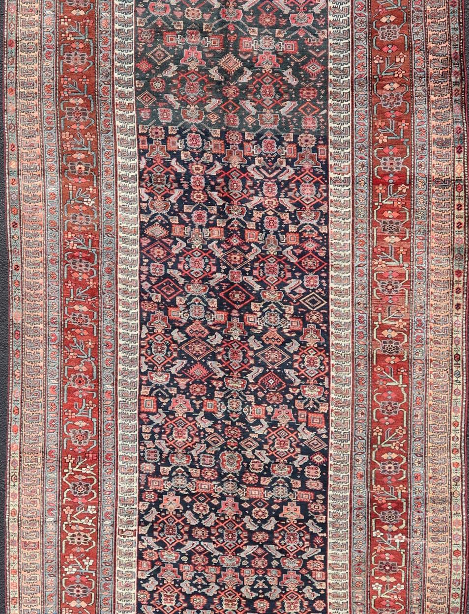 Antique Persian Bidjar Long Gallery Rug with All-Over Sub-Geometric Design For Sale 3