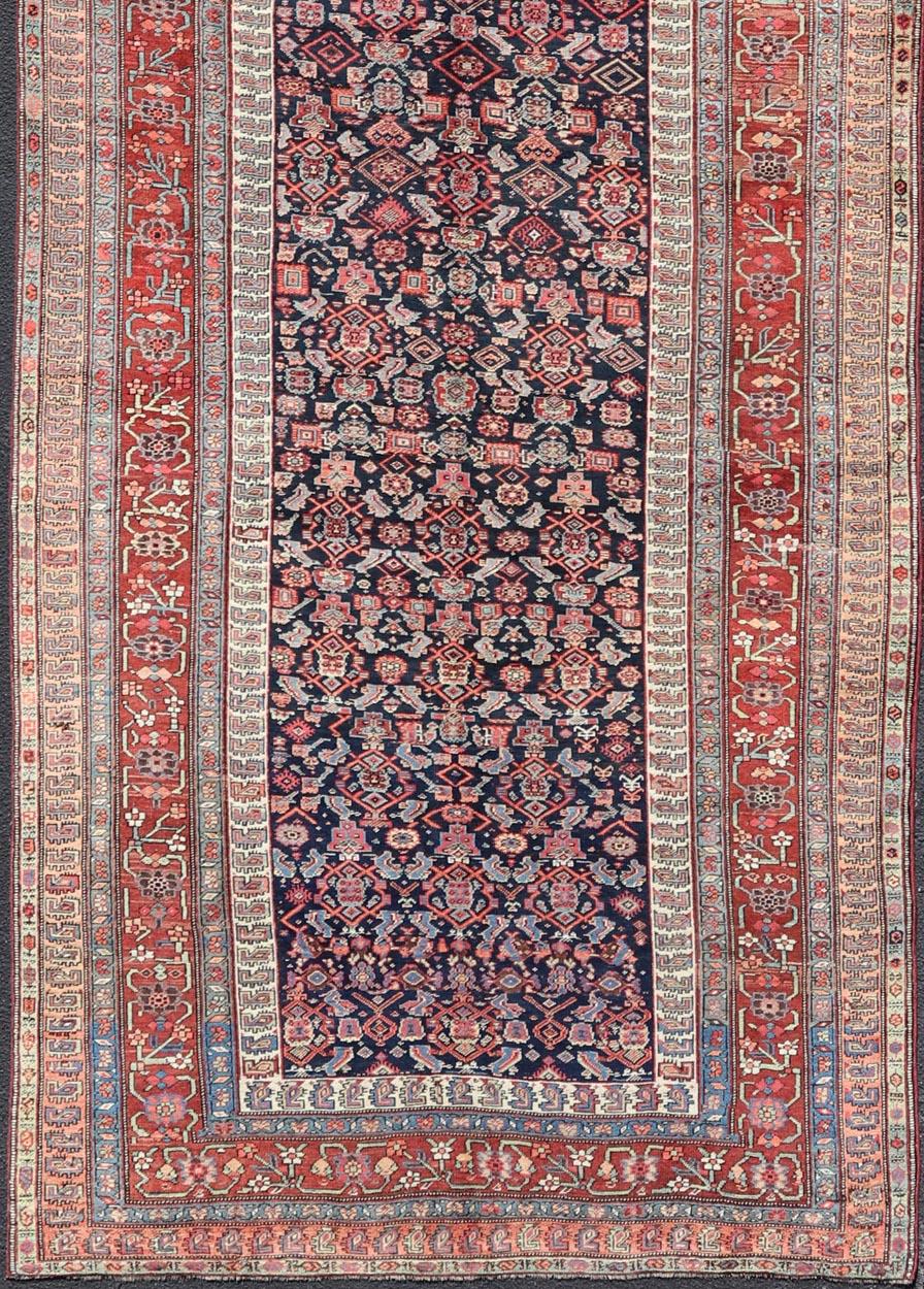 Antique Persian Bidjar Long Gallery Rug with All-Over Sub-Geometric Design For Sale 4