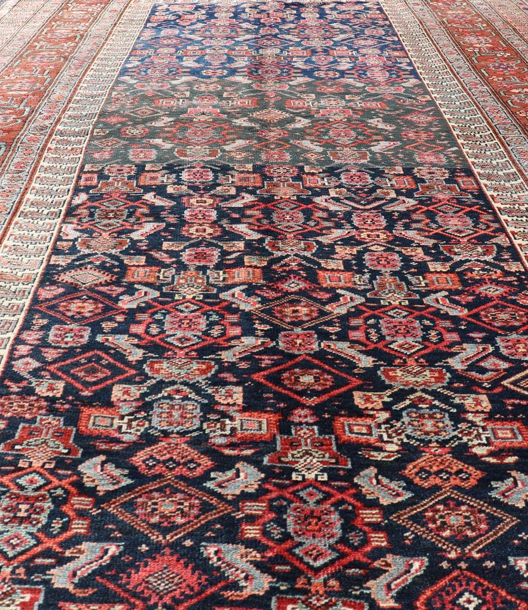 Antique Persian Bidjar Long Gallery Rug with All-Over Sub-Geometric Design For Sale 8