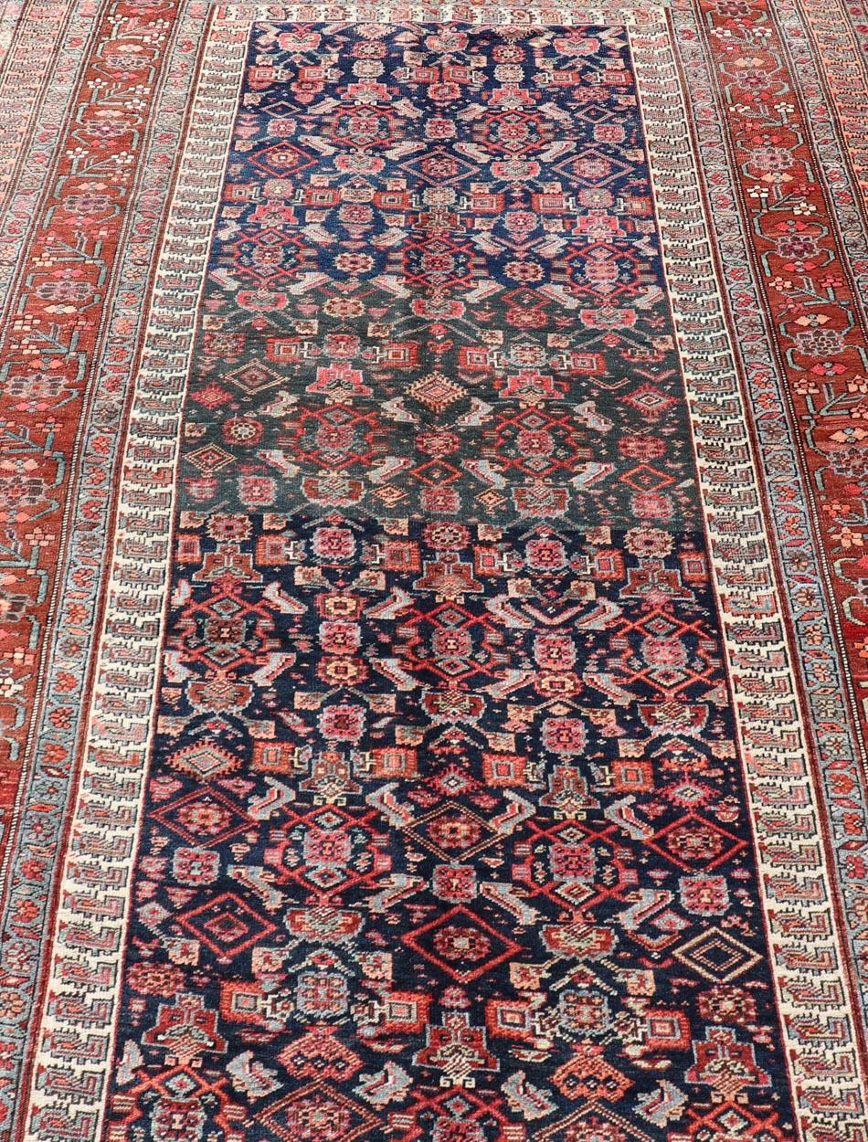Antique Persian Bidjar Long Gallery Rug with All-Over Sub-Geometric Design For Sale 9