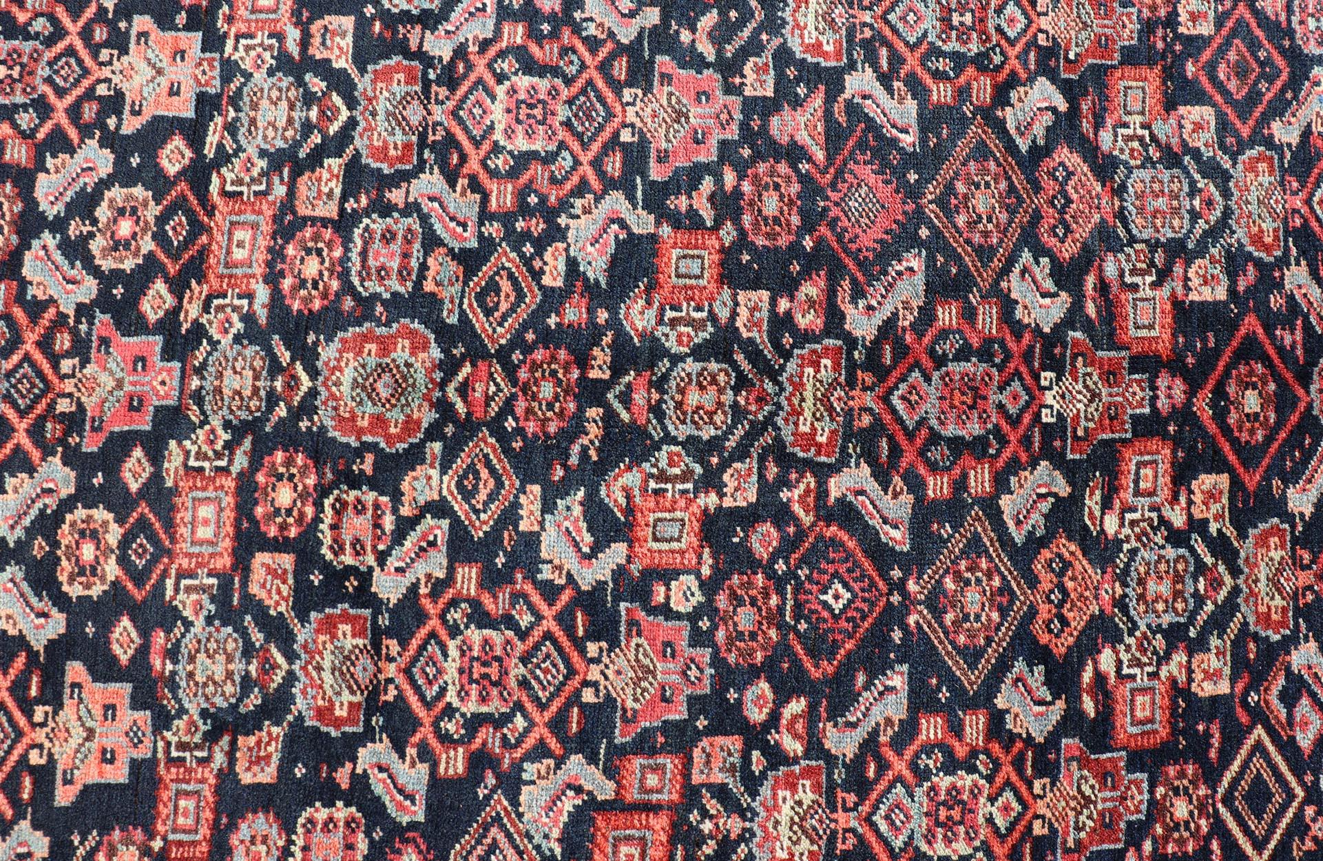 Measures: 6'2 x 16'4
Antique Persian Bidjar Long Gallery Rug with All-Over Sub-Geometric Design. Keivan Woven Arts; rug EMB-22111-15107; country of origin / type: Persian / Bidjar, circa 1910.

This antique Persian Bidjar long gallery sized rug