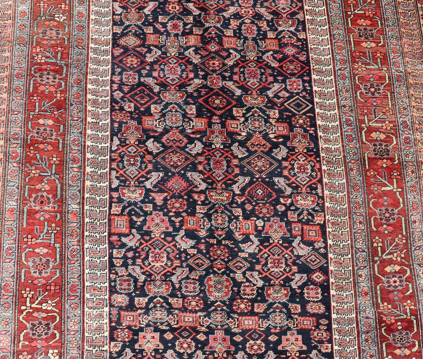 Hand-Knotted Antique Persian Bidjar Long Gallery Rug with All-Over Sub-Geometric Design For Sale
