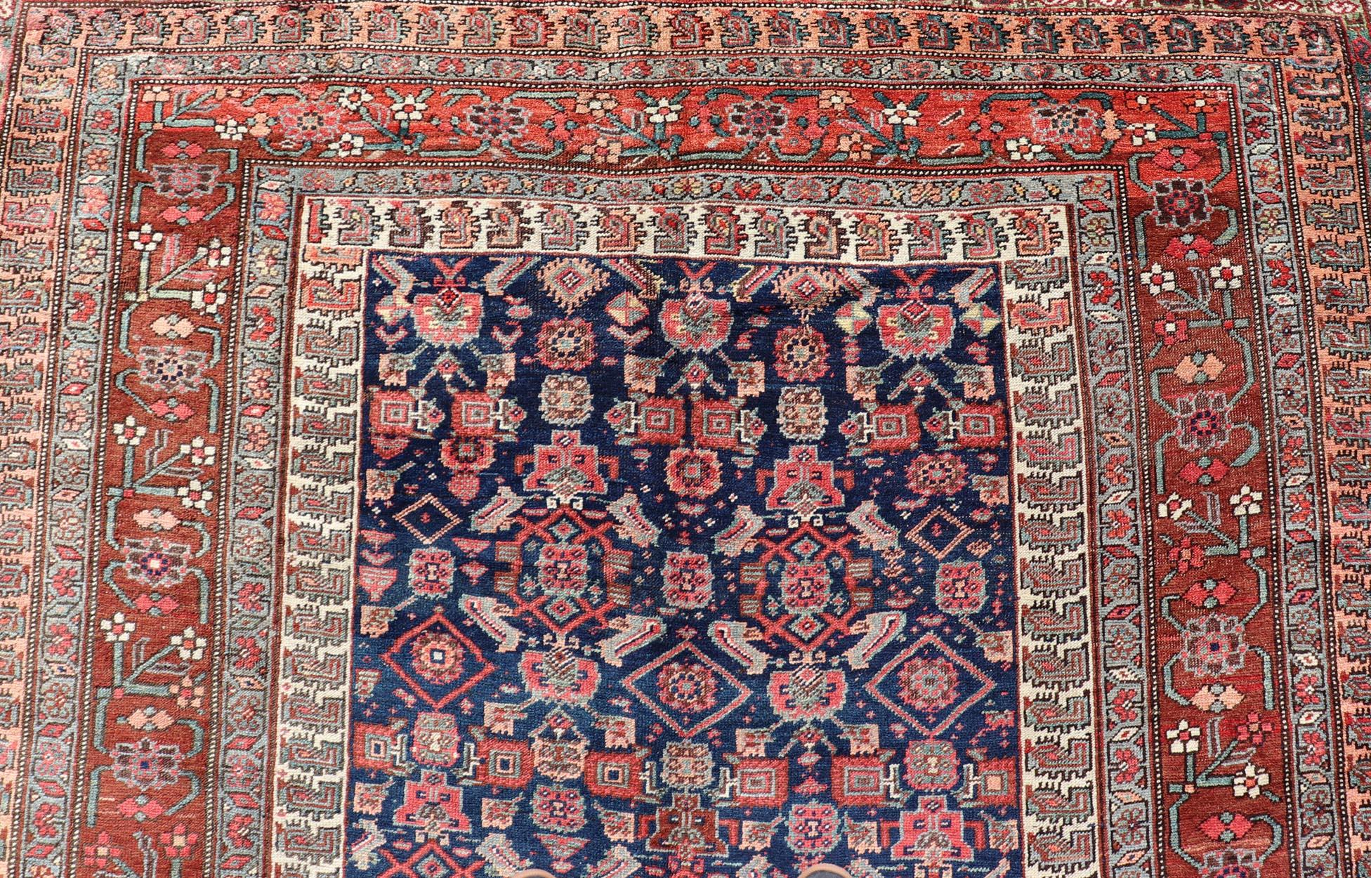Wool Antique Persian Bidjar Long Gallery Rug with All-Over Sub-Geometric Design For Sale