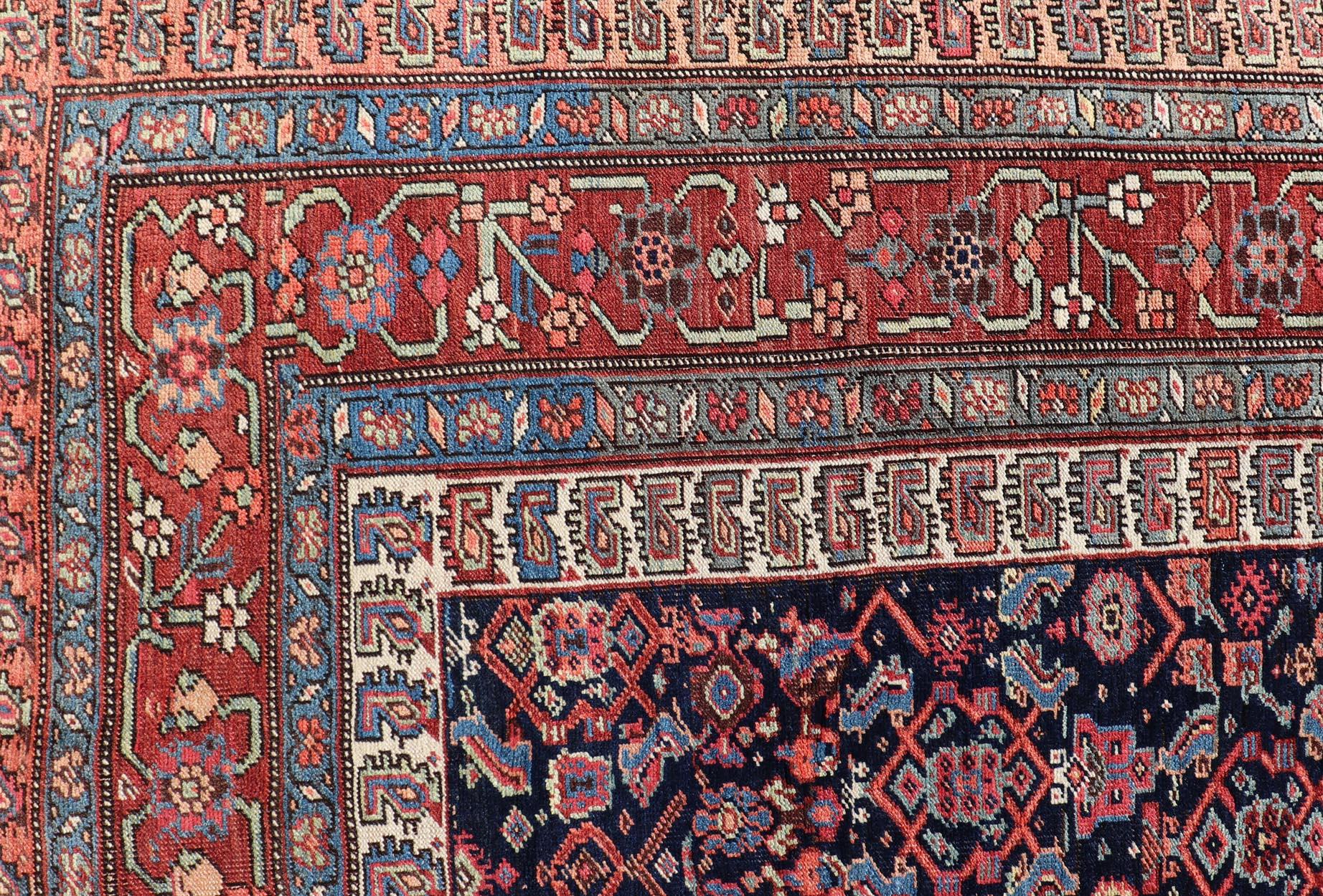 Antique Persian Bidjar Long Gallery Rug with All-Over Sub-Geometric Design For Sale 1