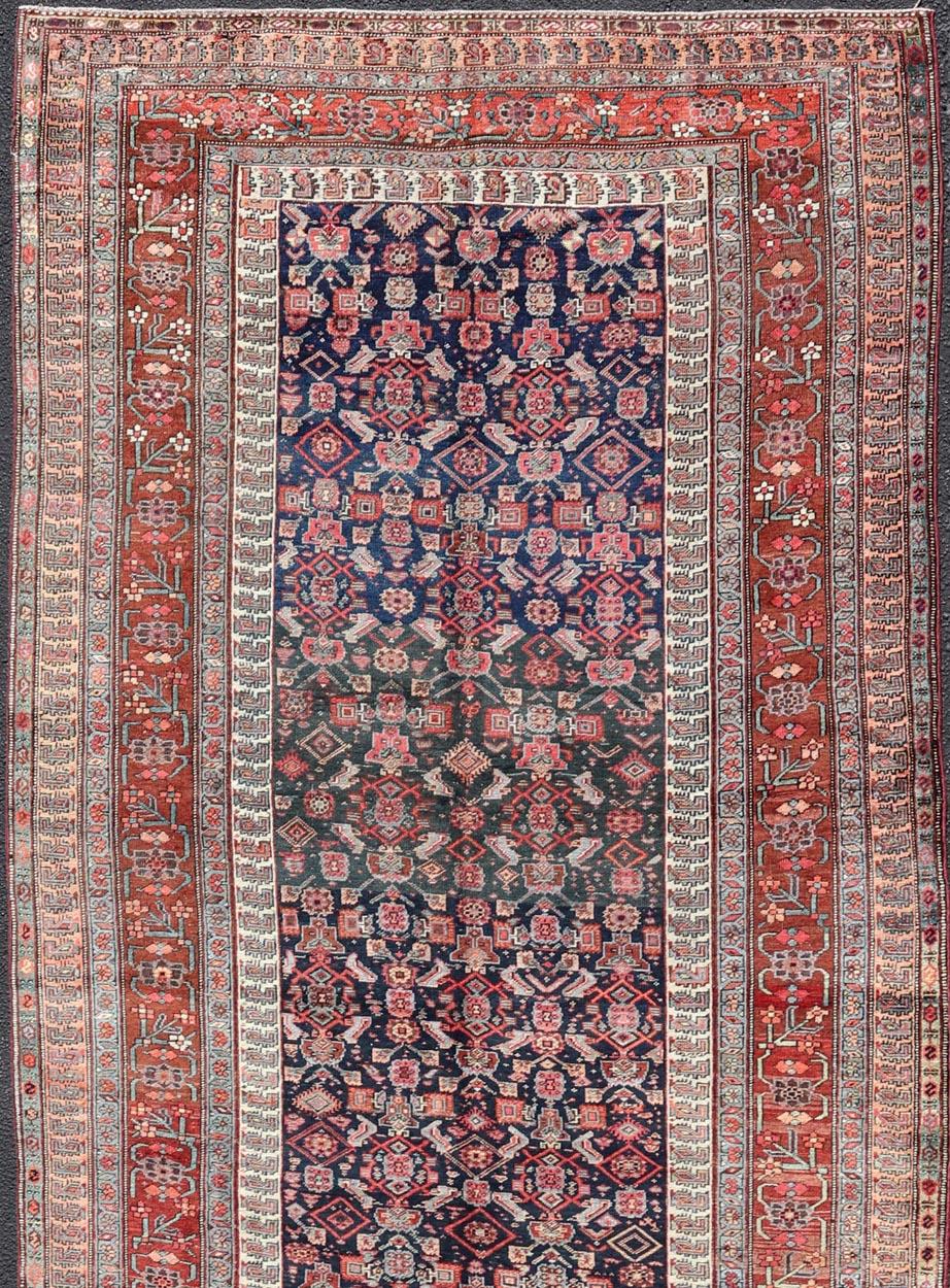 Antique Persian Bidjar Long Gallery Rug with All-Over Sub-Geometric Design For Sale 2
