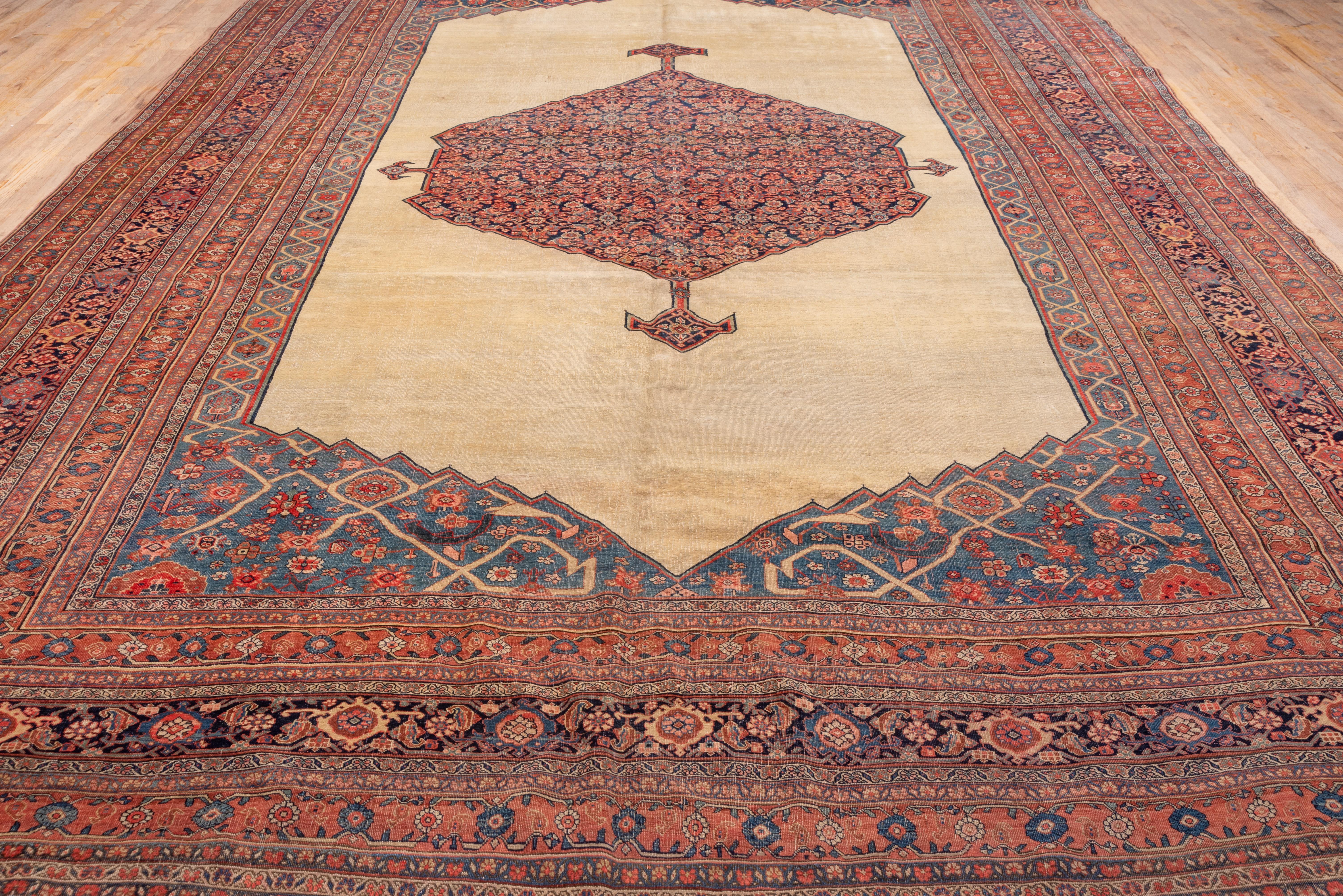 Wool Antique Persian Bidjar Mansion Carpet, Cream Field, circa 1900s For Sale