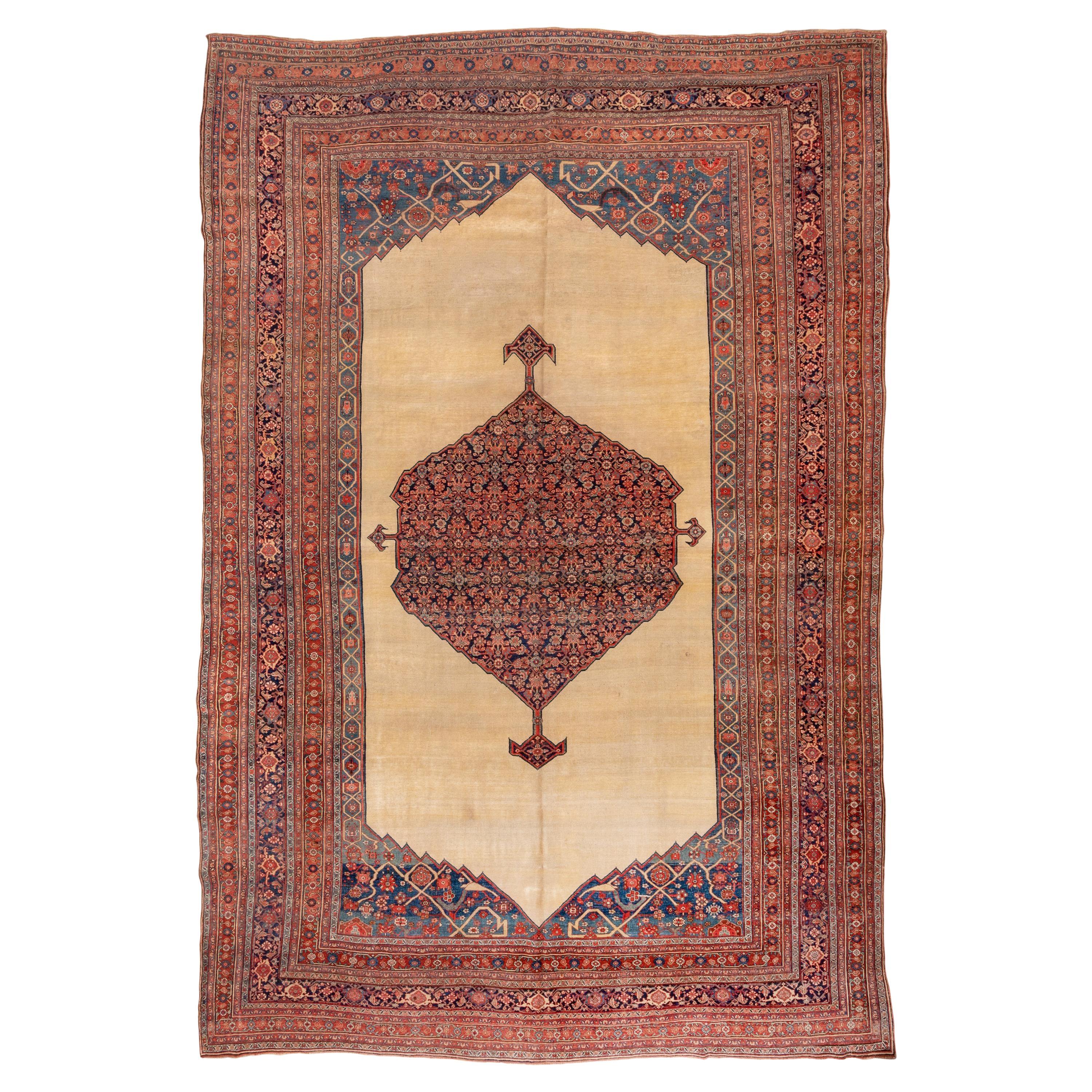Antique Persian Bidjar Mansion Carpet, Cream Field, circa 1900s