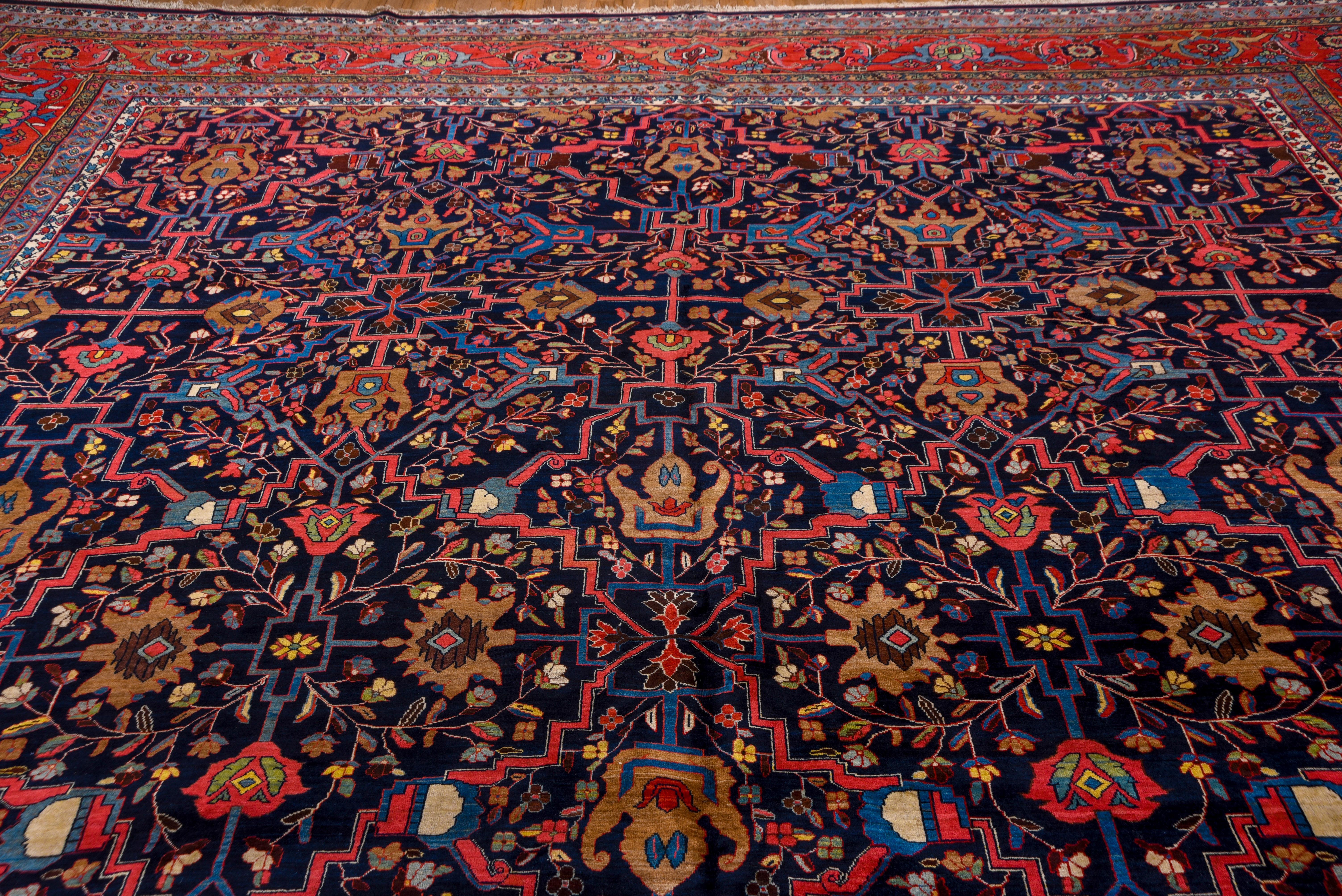 Tribal Antique Persian Bidjar Mansion Carpet, Navy Field, circa 1910s For Sale