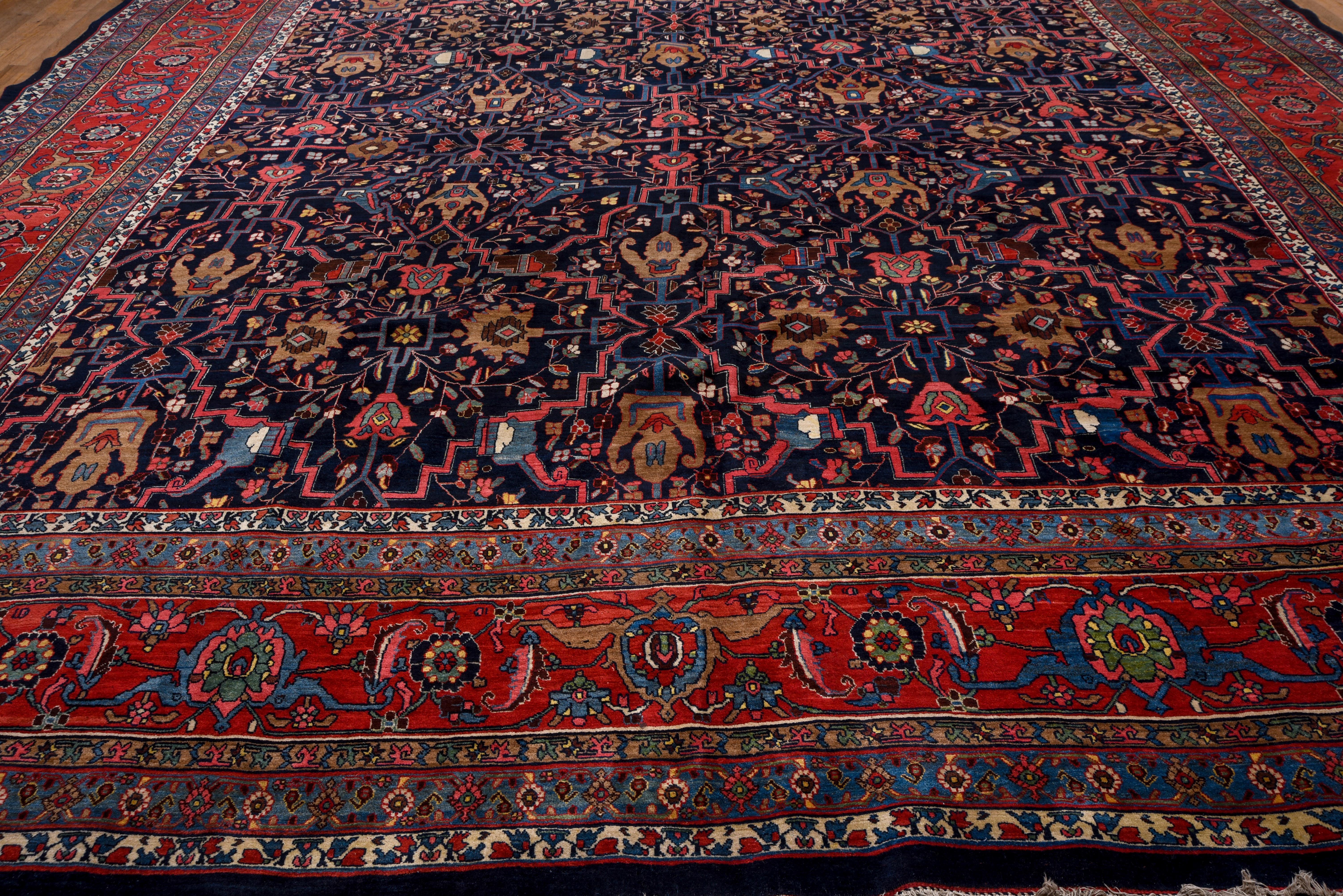 Hand-Knotted Antique Persian Bidjar Mansion Carpet, Navy Field, circa 1910s For Sale