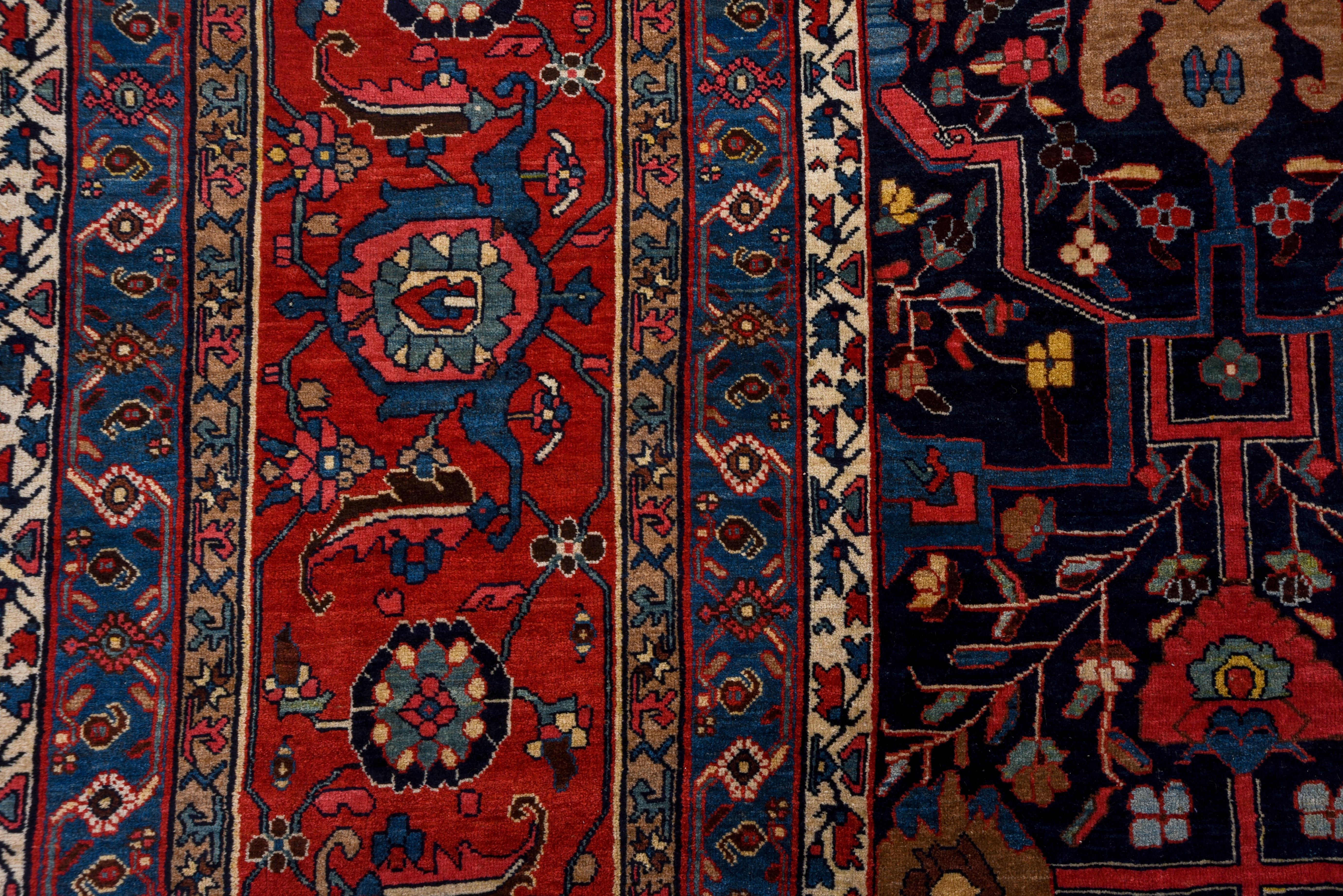 Wool Antique Persian Bidjar Mansion Carpet, Navy Field, circa 1910s For Sale