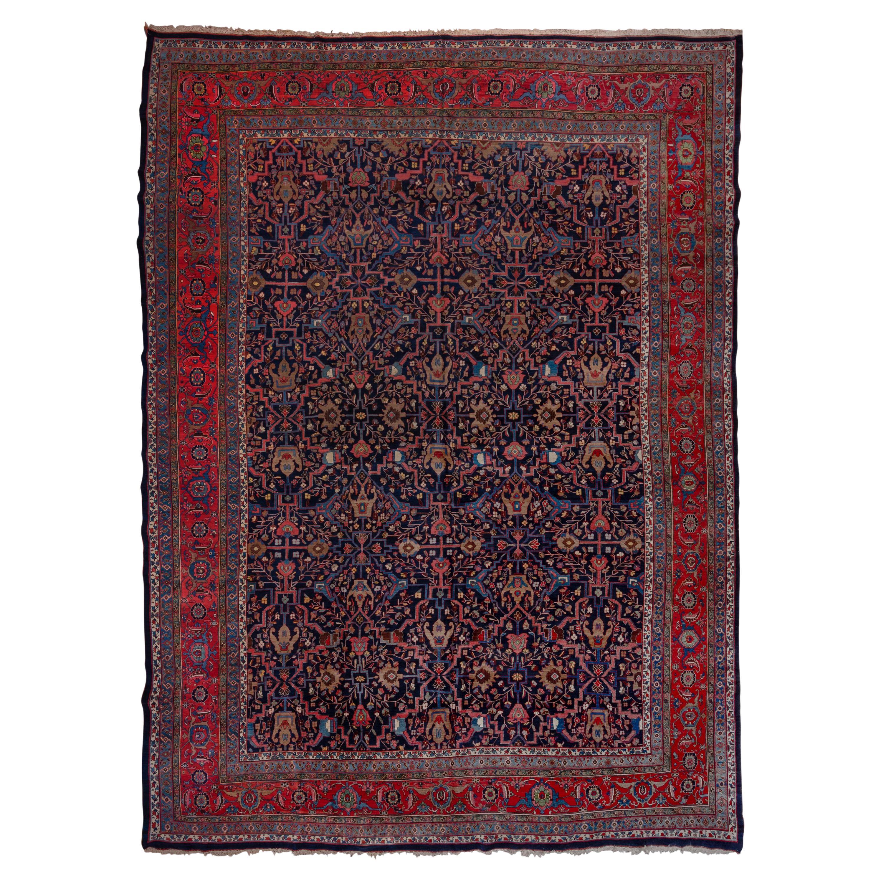 Antique Persian Bidjar Mansion Carpet, Navy Field, circa 1910s