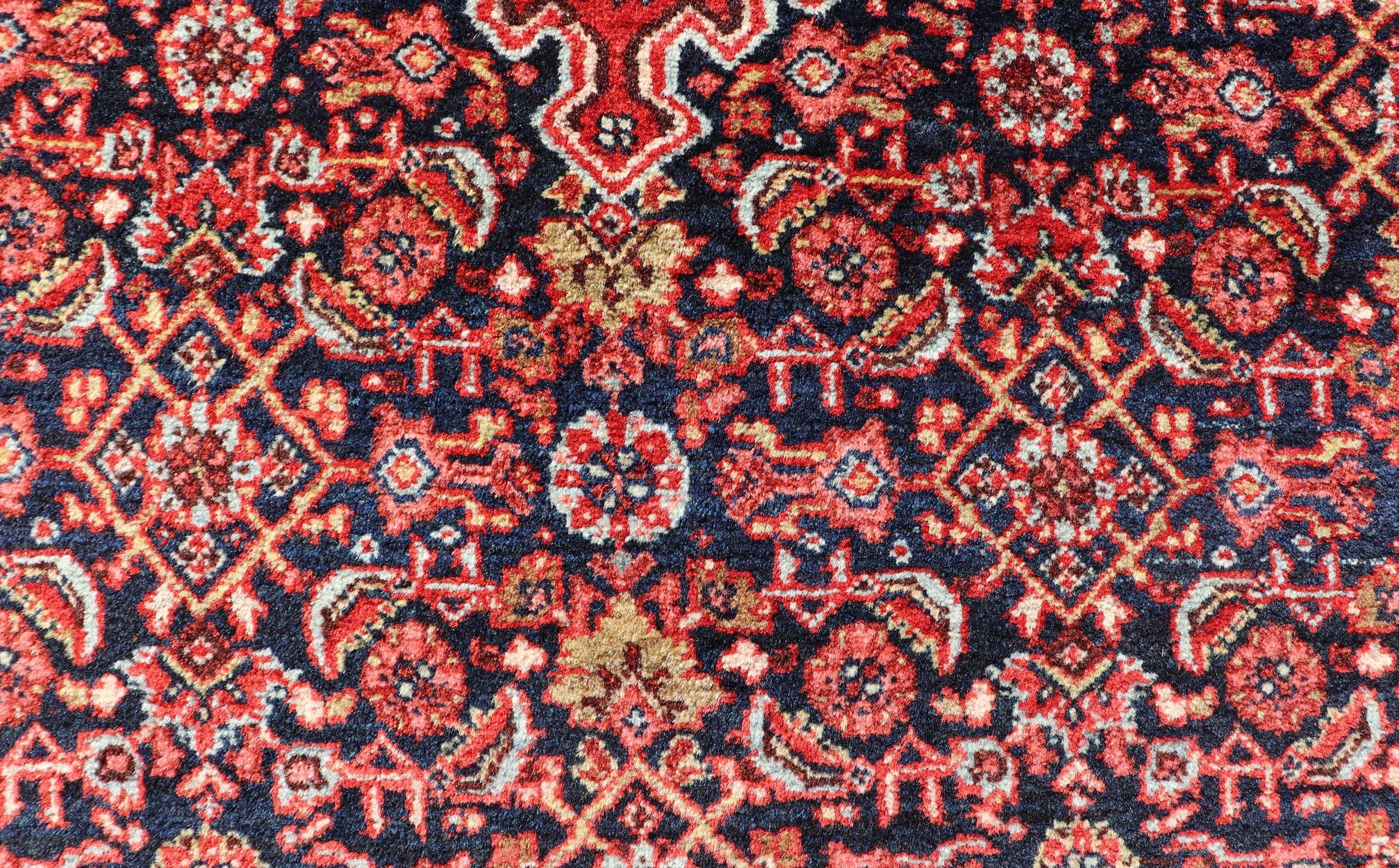Antique Persian Bidjar Medallion Designed Carpet with Blue's, Red, and Pink  For Sale 1