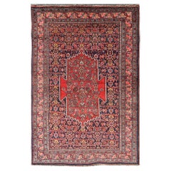 Antique Persian Bidjar Medallion Designed Carpet with Blue's, Red, and Pink 