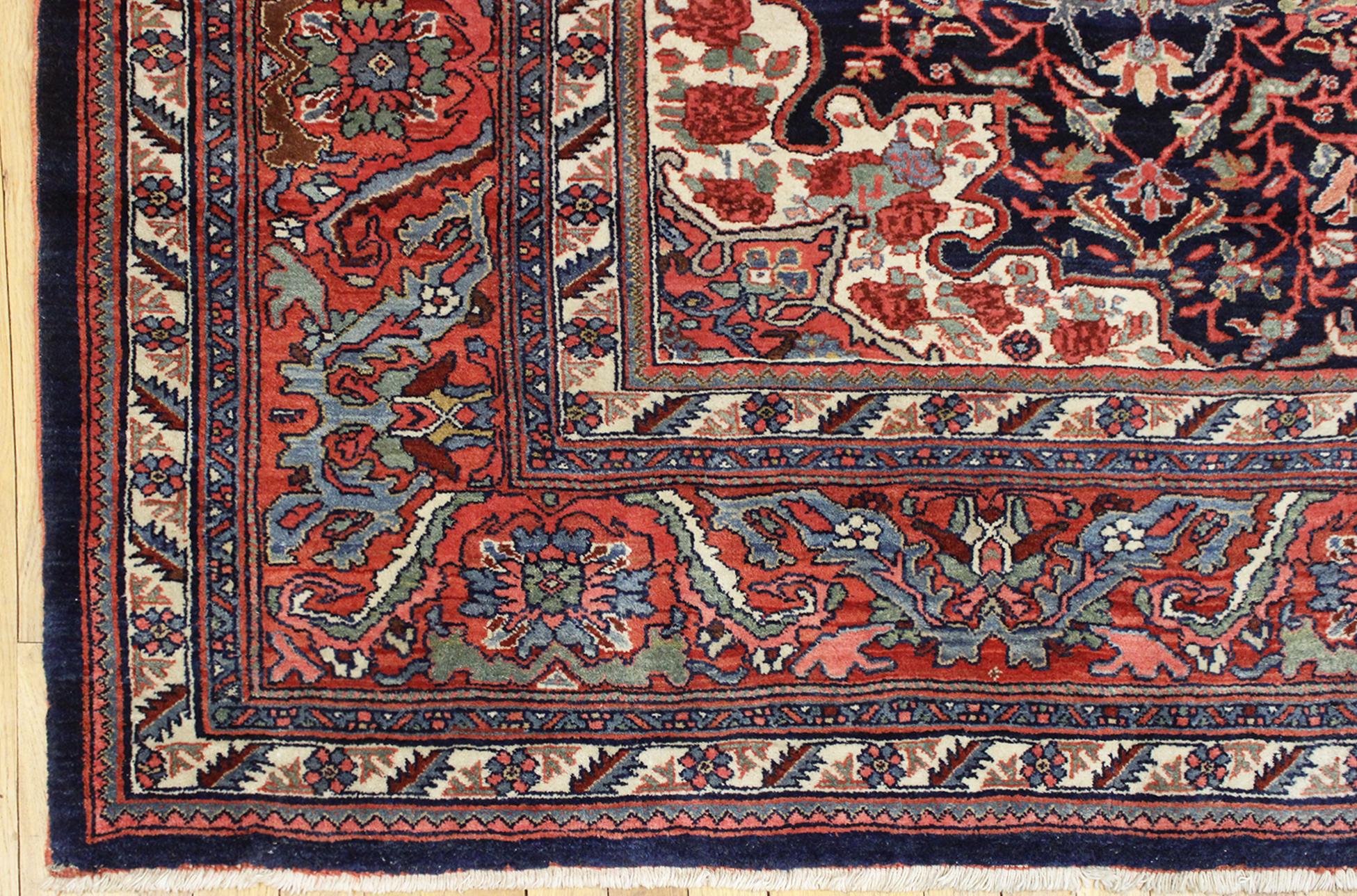 Hand-Knotted Antique Persian Bidjar Oriental Rug, in Room Size, with Central Medallion For Sale