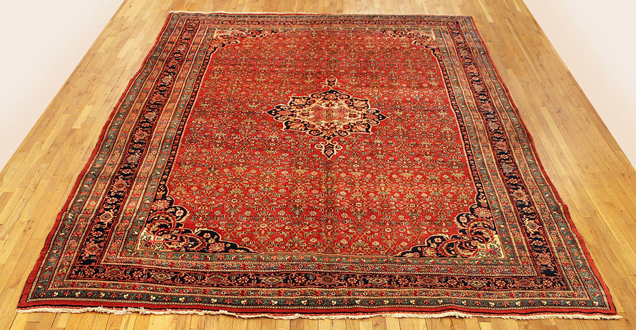 Hand-Knotted Antique Persian Bidjar Oriental Rug, in Room size, with Central Medallion For Sale