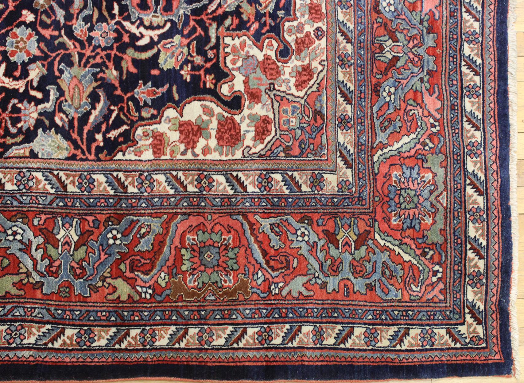 Early 20th Century Antique Persian Bidjar Oriental Rug, in Room Size, with Central Medallion For Sale