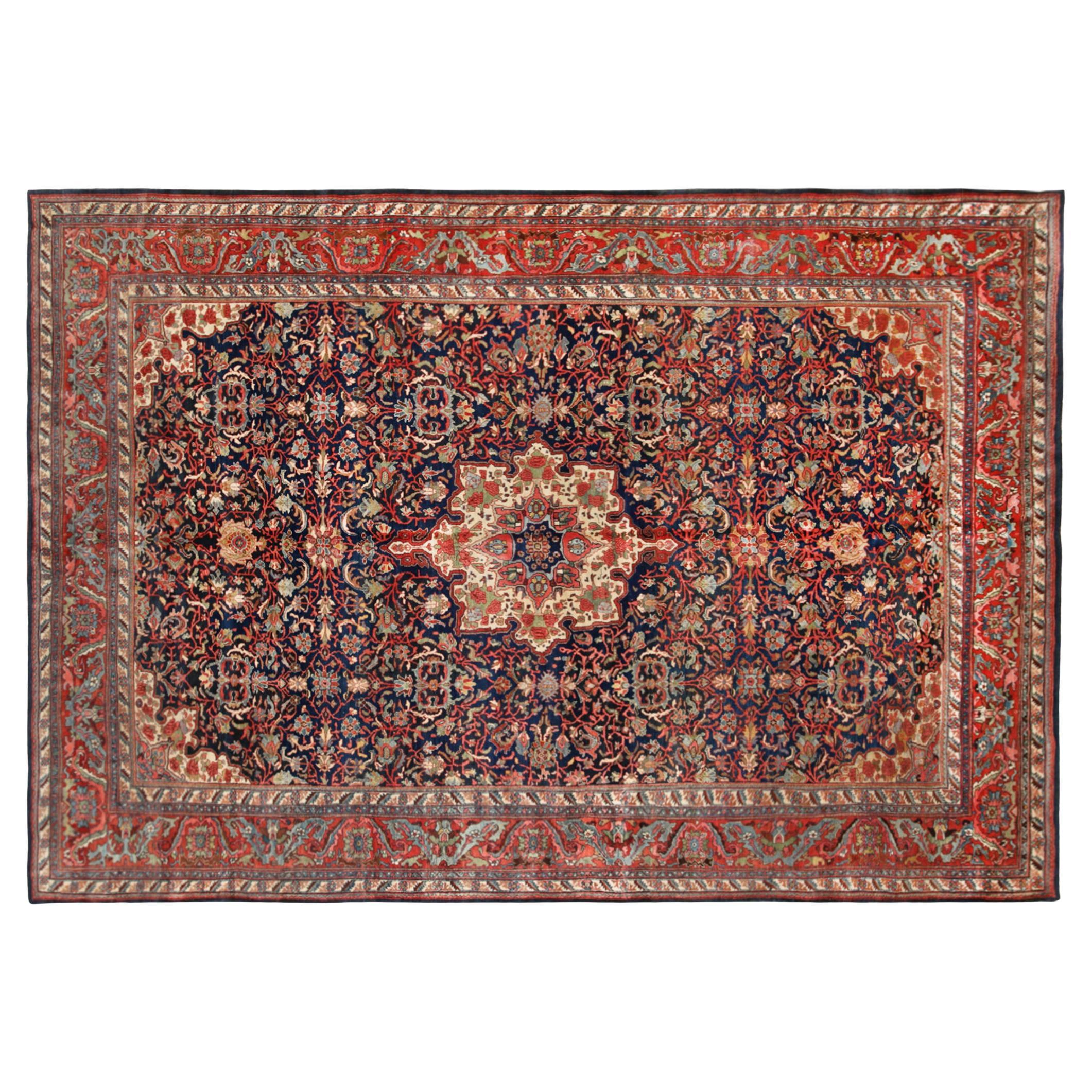 Antique Persian Bidjar Oriental Rug, in Room Size, with Central Medallion