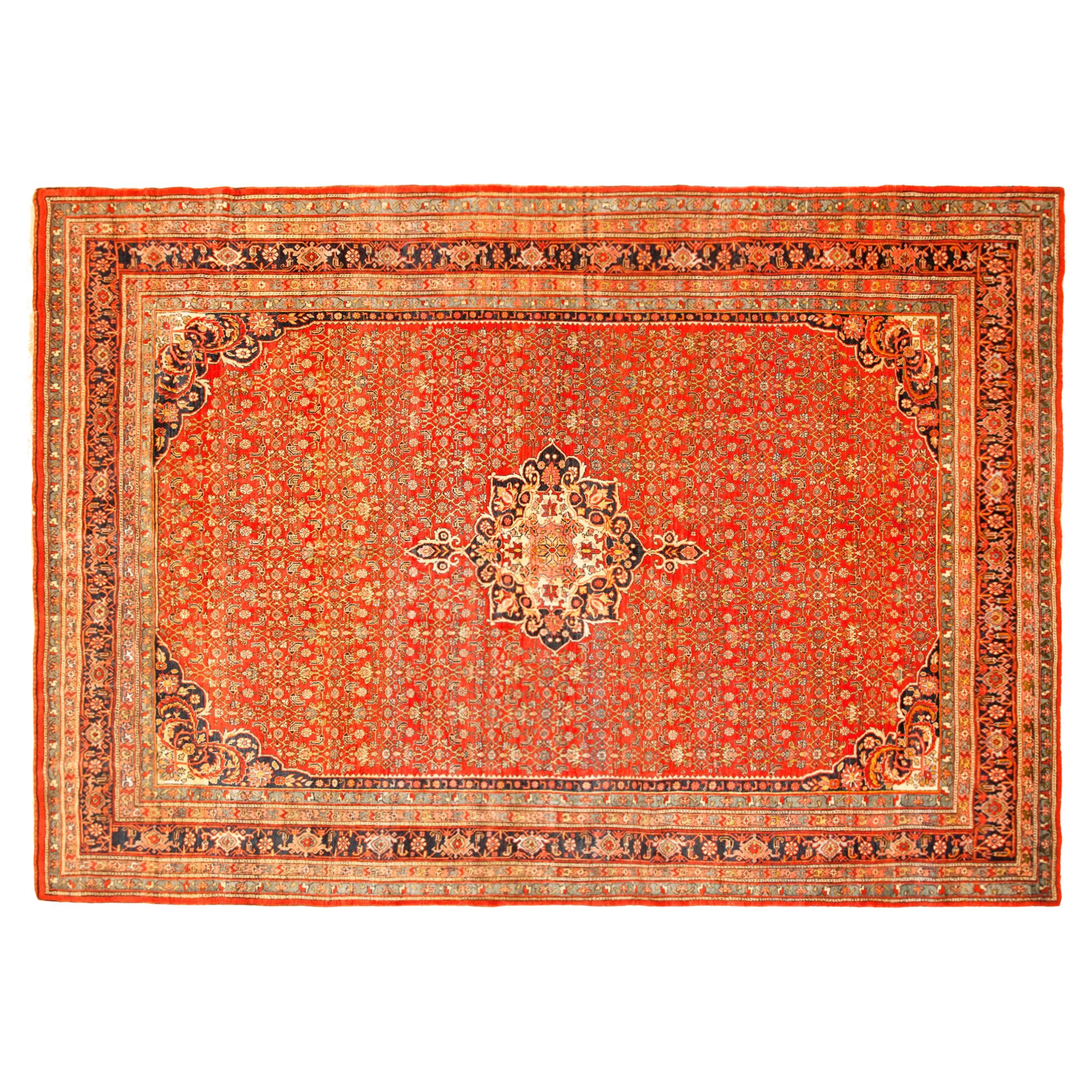 Antique Persian Bidjar Oriental Rug, in Room size, with Central Medallion