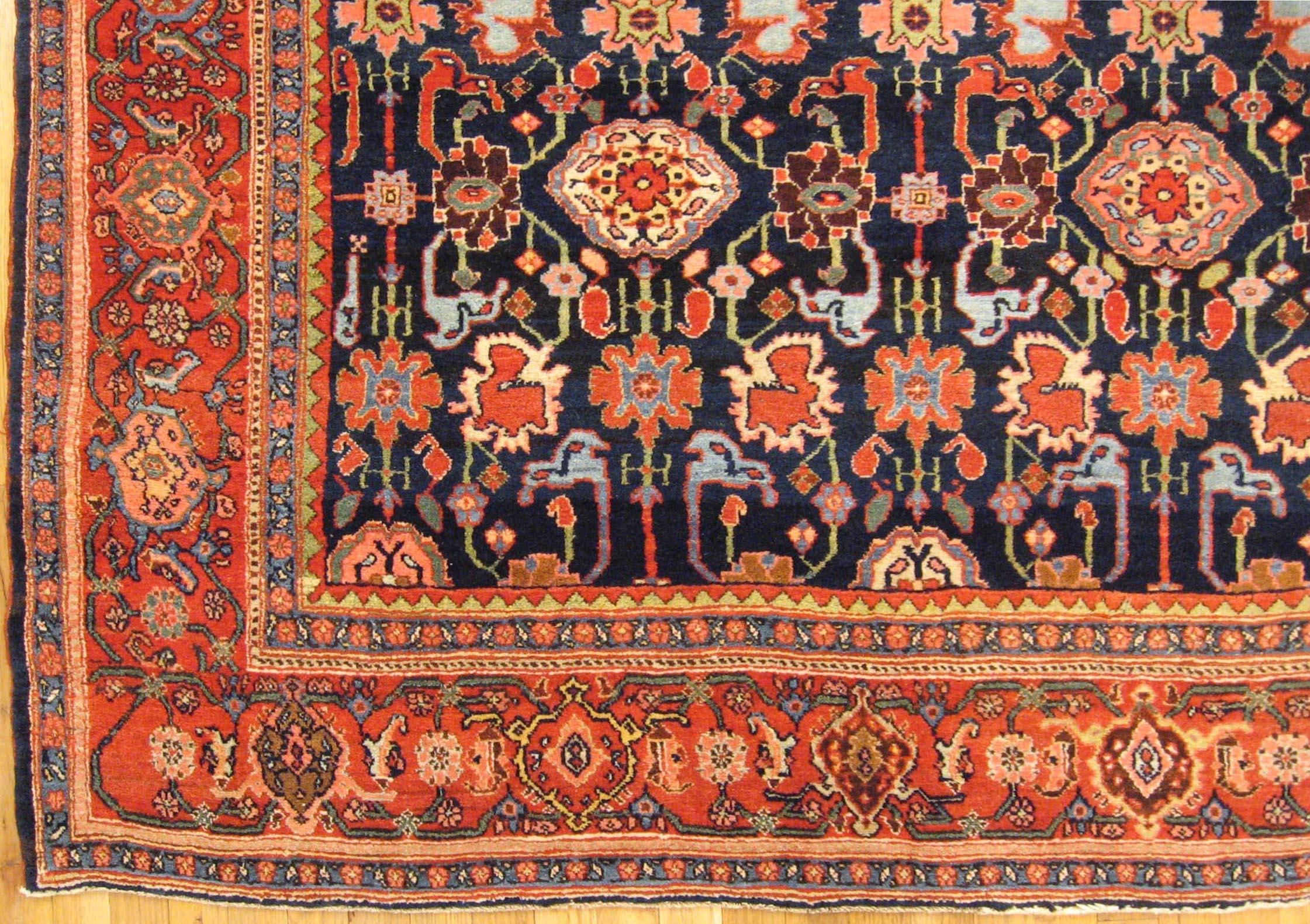 Hand-Knotted Antique Persian Bidjar Oriental Rug, in Room Size, with Florettes  For Sale