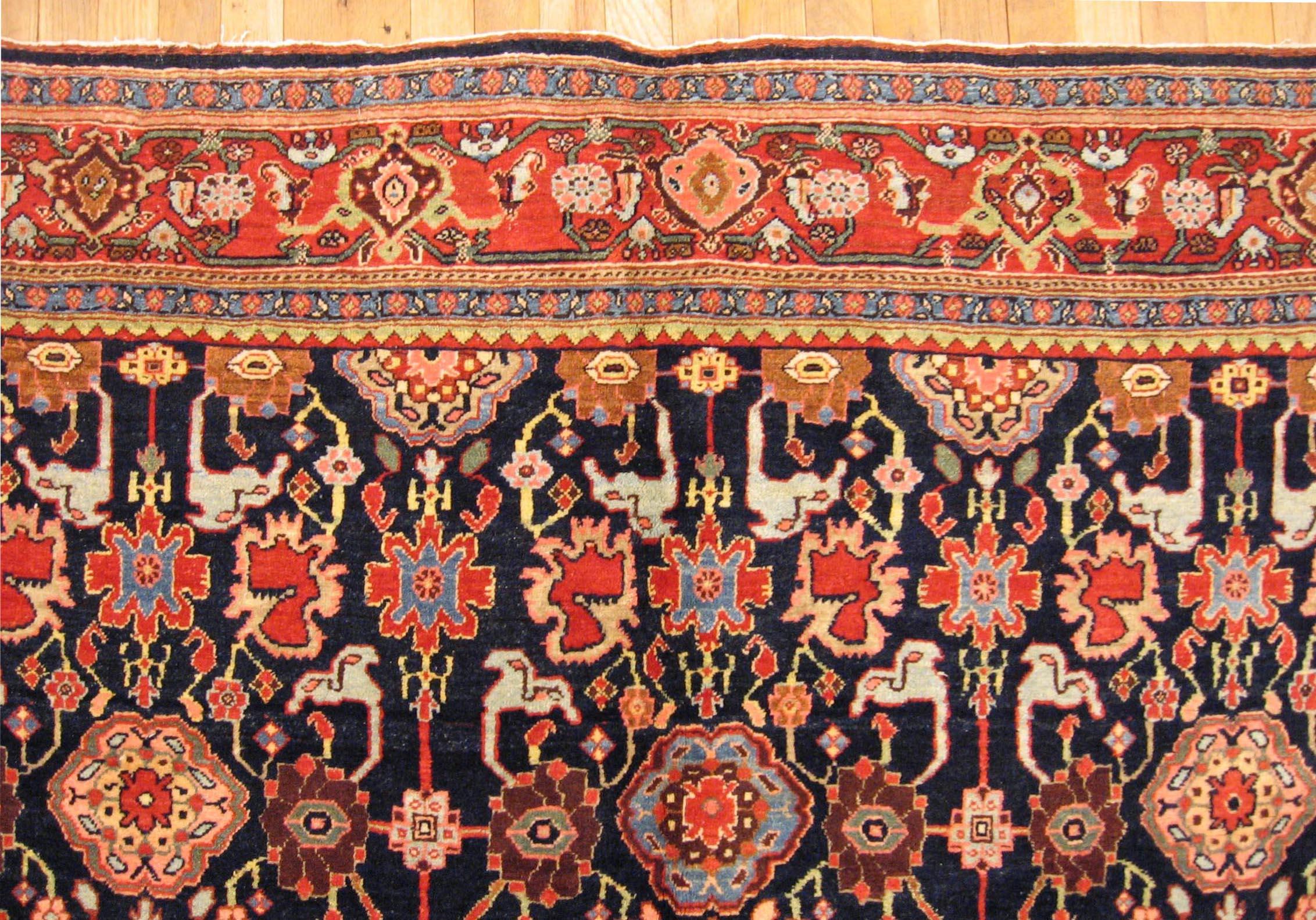 Wool Antique Persian Bidjar Oriental Rug, in Room Size, with Florettes  For Sale