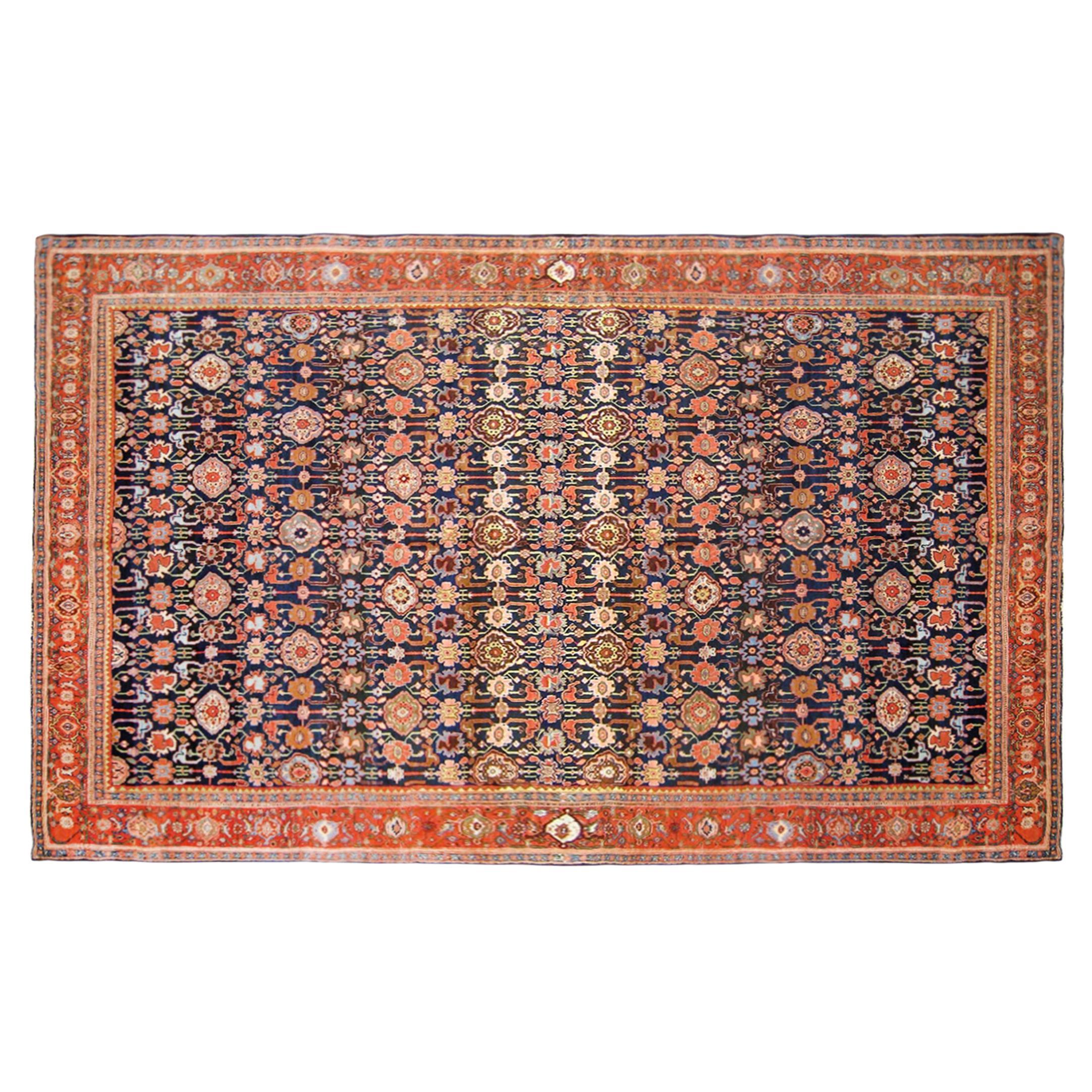 Antique Persian Bidjar Oriental Rug, in Room Size, with Florettes  For Sale