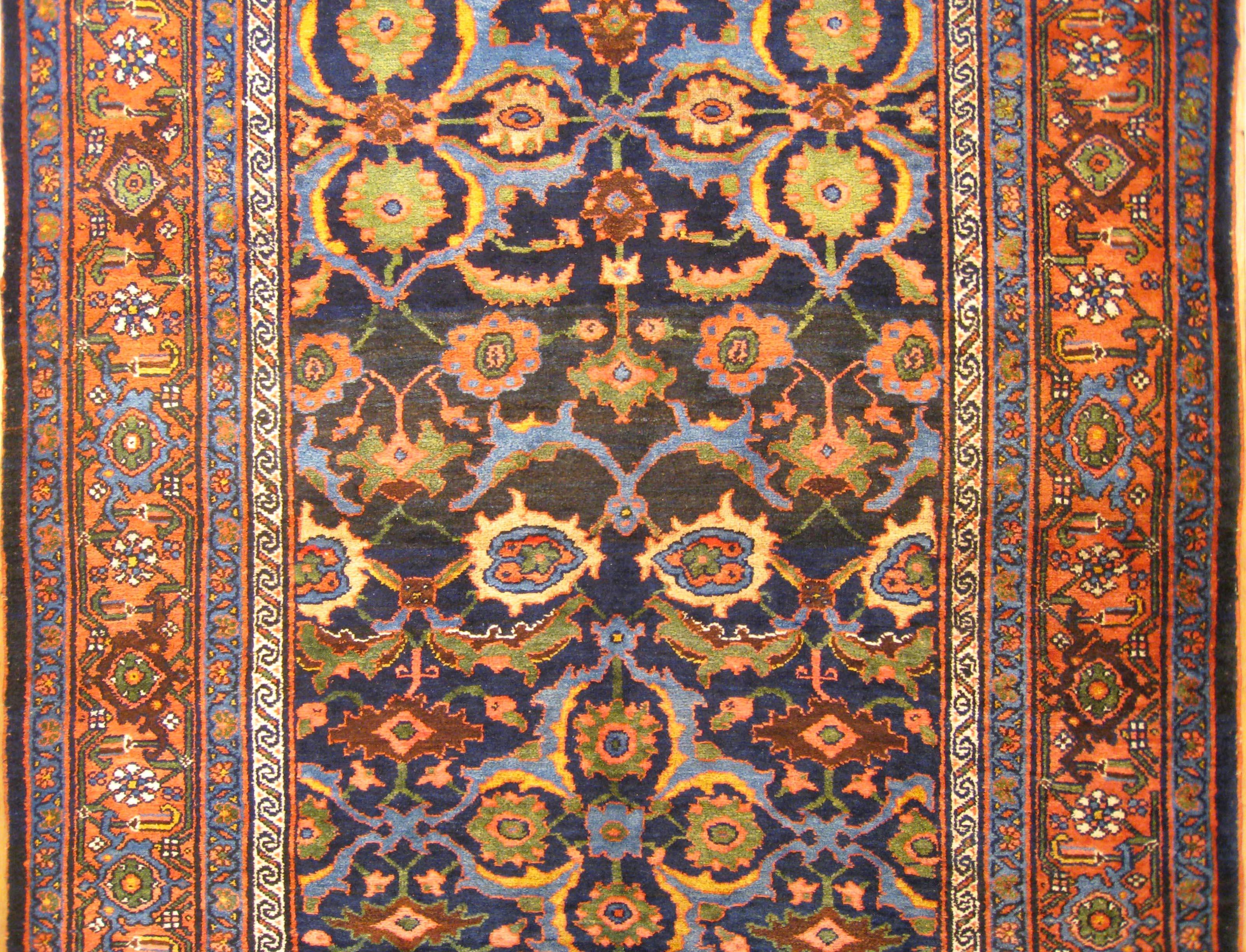 Antique Persian Bidjar Oriental Rug, in Runner Size, with Floral Elements In Good Condition For Sale In New York, NY