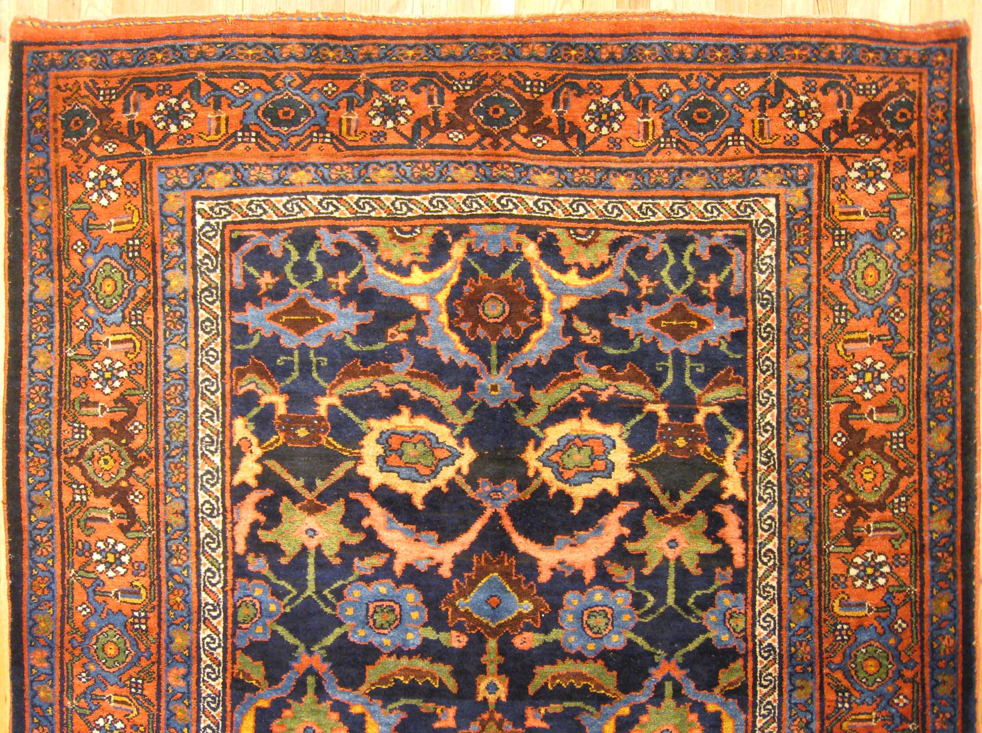 Early 20th Century Antique Persian Bidjar Oriental Rug, in Runner Size, with Floral Elements For Sale