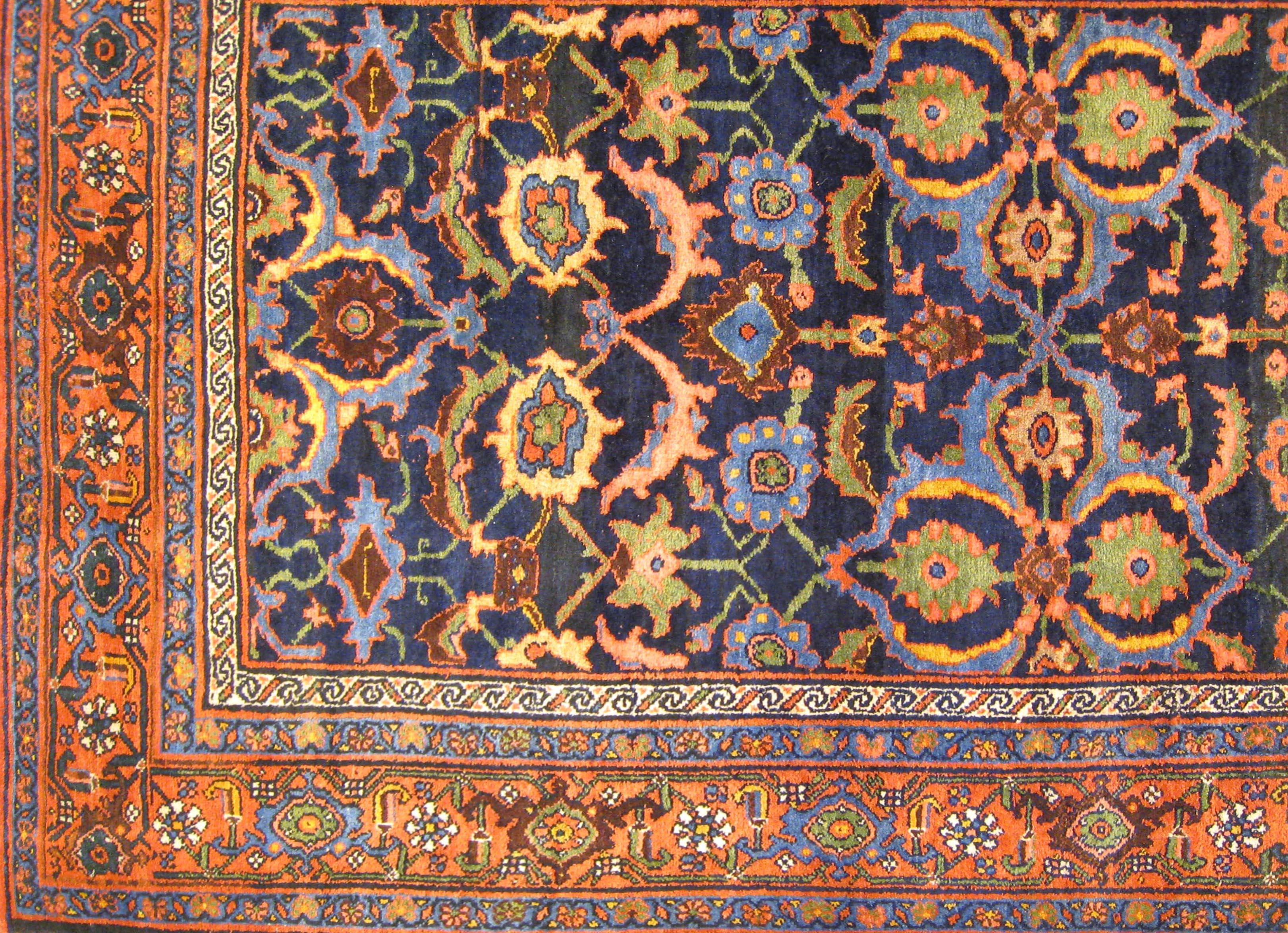Wool Antique Persian Bidjar Oriental Rug, in Runner Size, with Floral Elements For Sale
