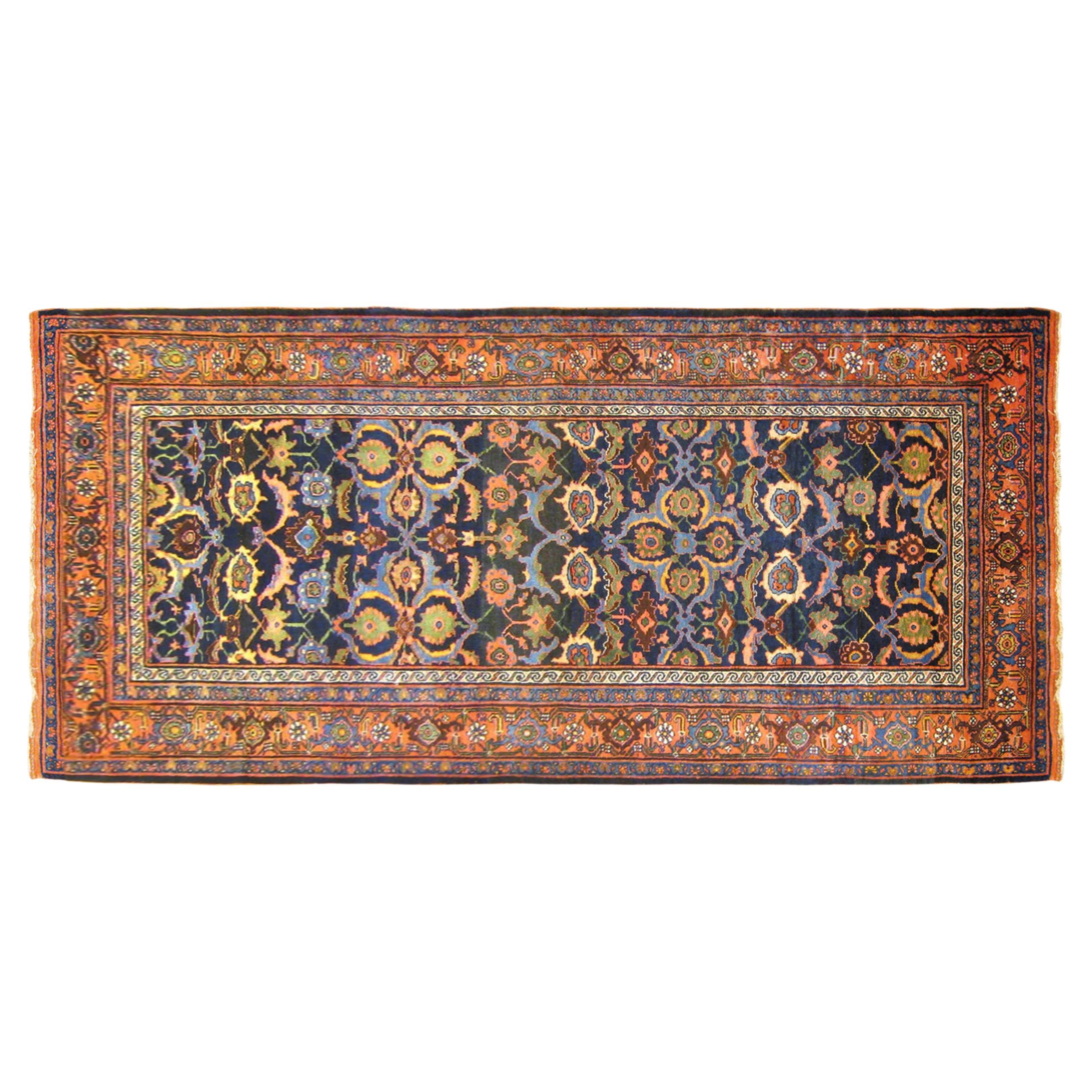 Antique Persian Bidjar Oriental Rug, in Runner Size, with Floral Elements For Sale