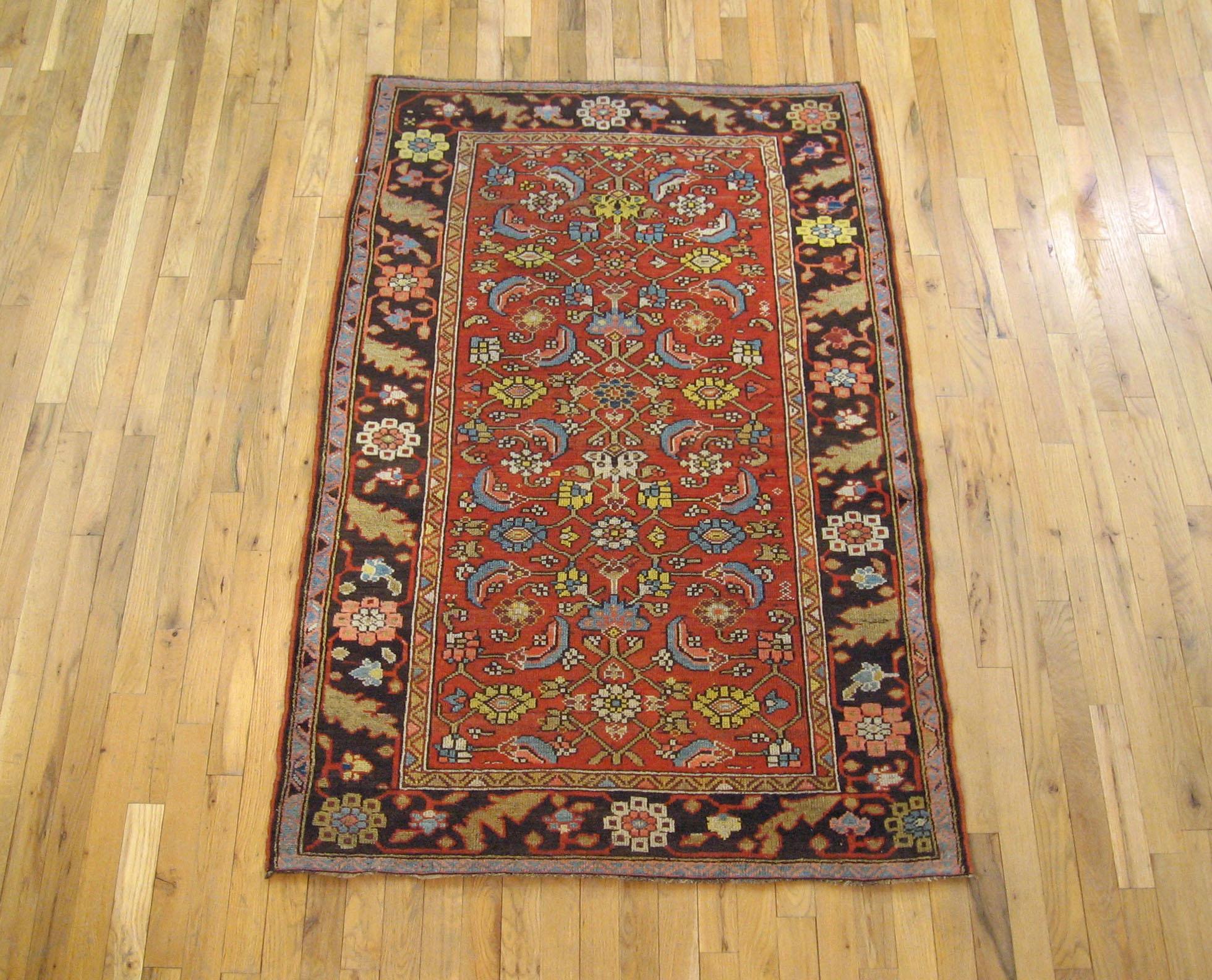 Antique Persian Bidjar Rug, Small size, circa 1900.

A one-of-a-kind antique Persian Bidjar Oriental Carpet, hand-knotted with soft wool pile. This beautiful rug features a repeating Herati design on the soft red primary field, with a brown outer