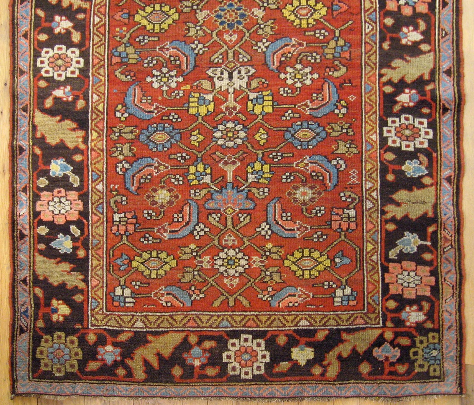 Hand-Knotted Antique Persian Bidjar Oriental Rug, in Small Size, with Herati Design For Sale