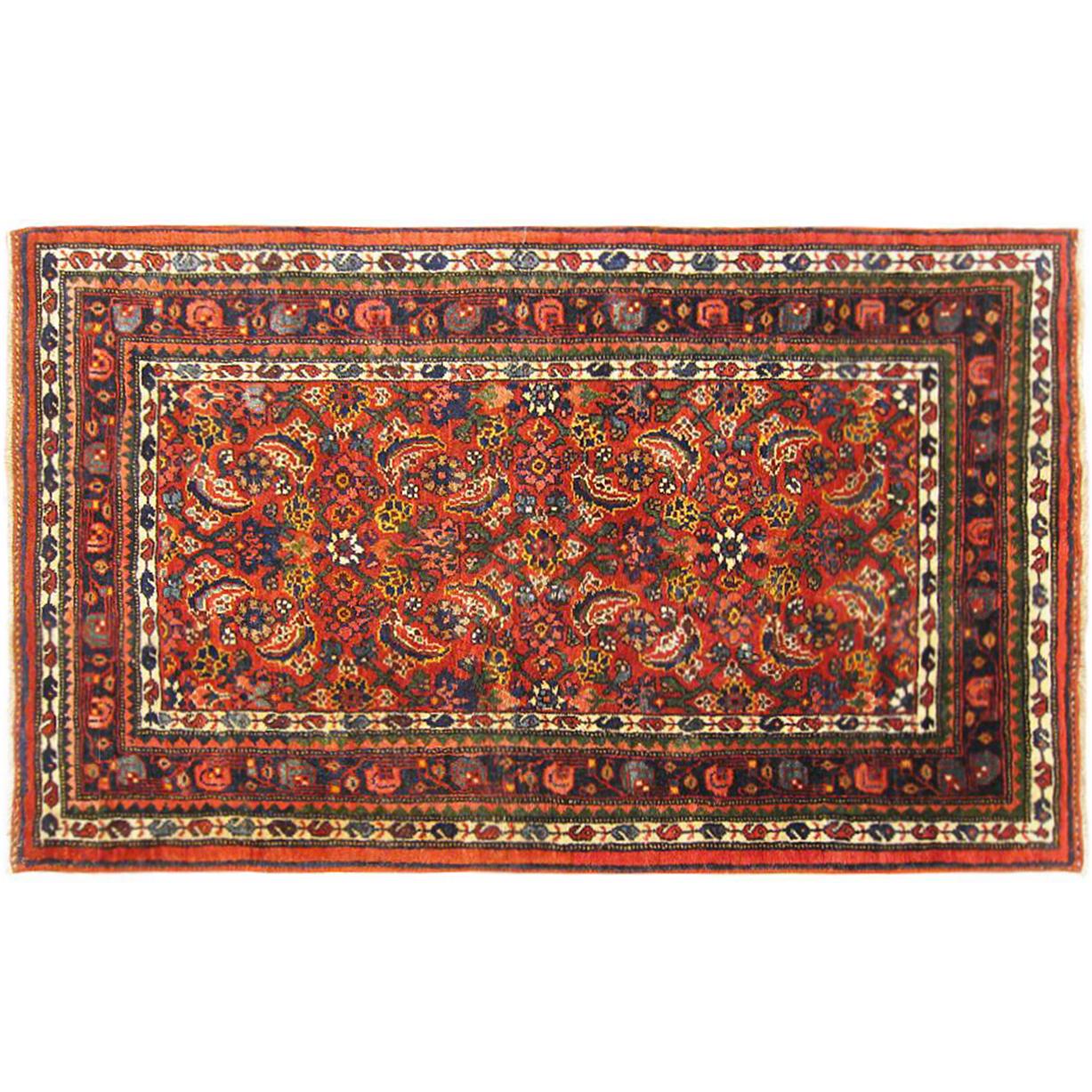 Antique Persian Bidjar Oriental Rug, in Small Size, w/ Herati Design, circa 1920