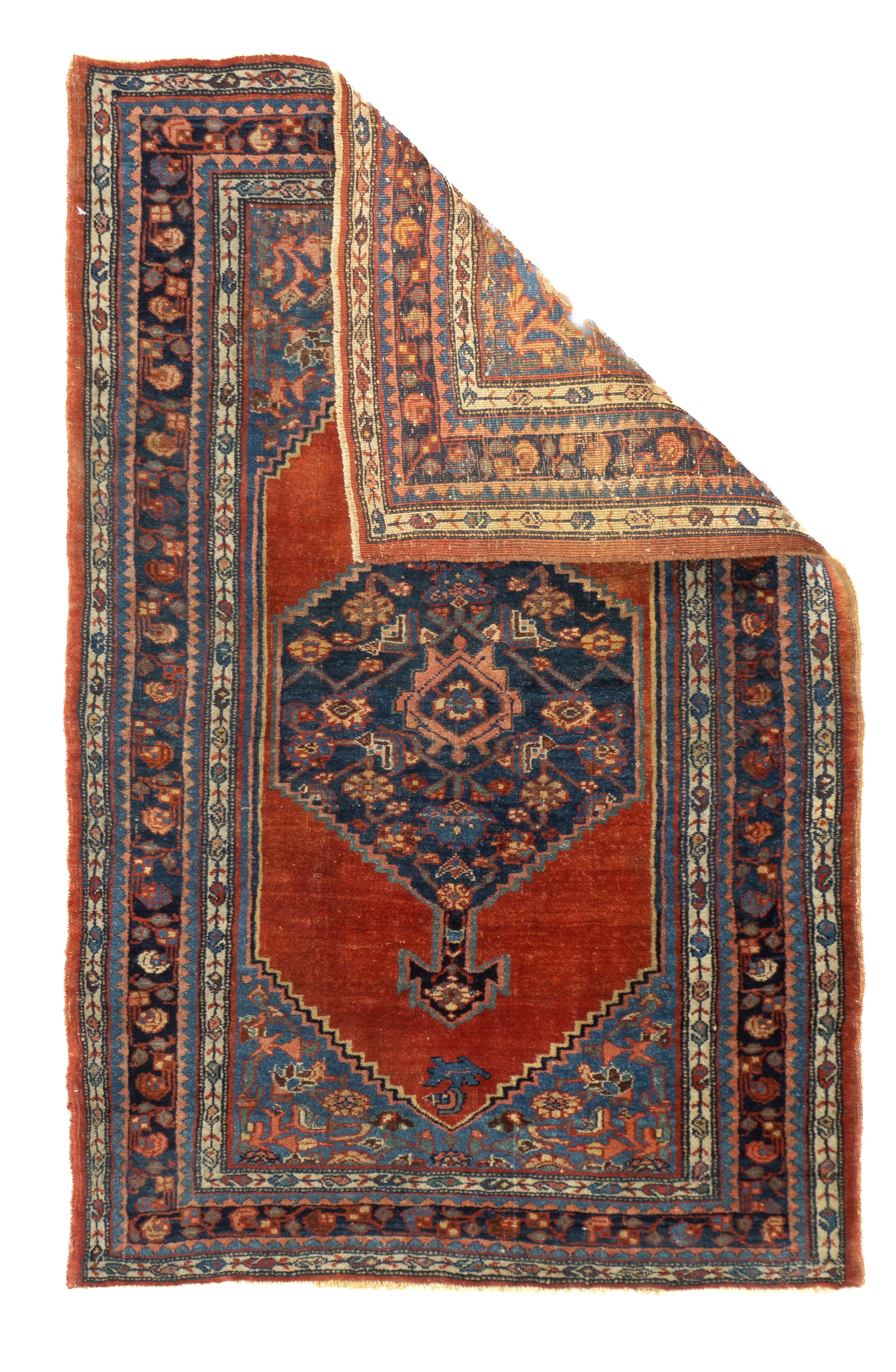 Antique Persian Bidjar Rug 2'8'' x 4'1''. The town and surrounding Kurdish carpets of the eponym city, often in room or larger sizes. All wool before 1920, cotton warp afterward. Medallion and allover patterns. Heavy and compact. City weavers work
