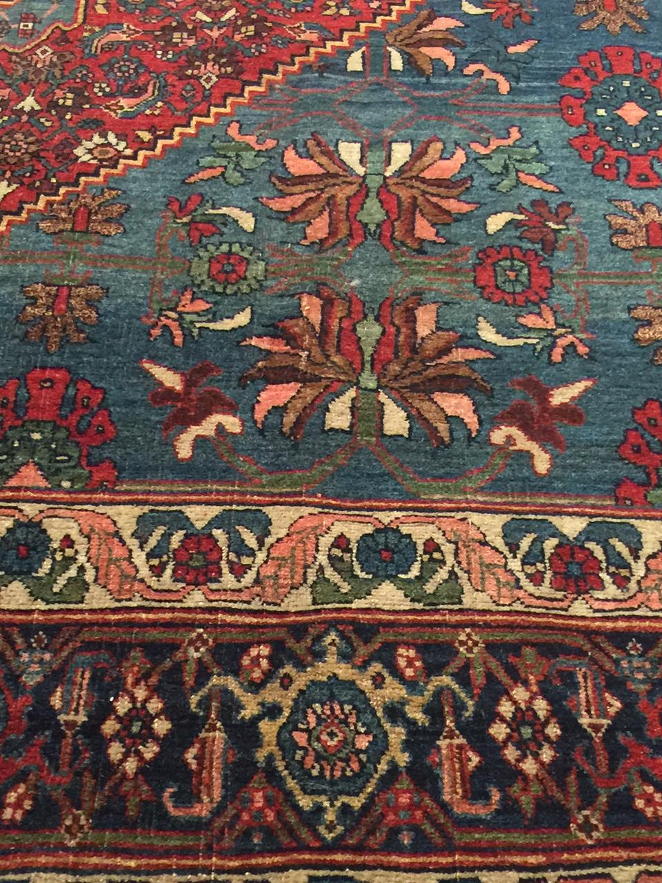 Antique Persian Bidjar Rug, 7'9 x 12'2. iA lovely hand knotted Persian Bidjar rug. Renowned for their superb artistry, craftsmanship, and excellent material, and can be distinguished by their heavy wool foundation. Colors: deep brick/navy
