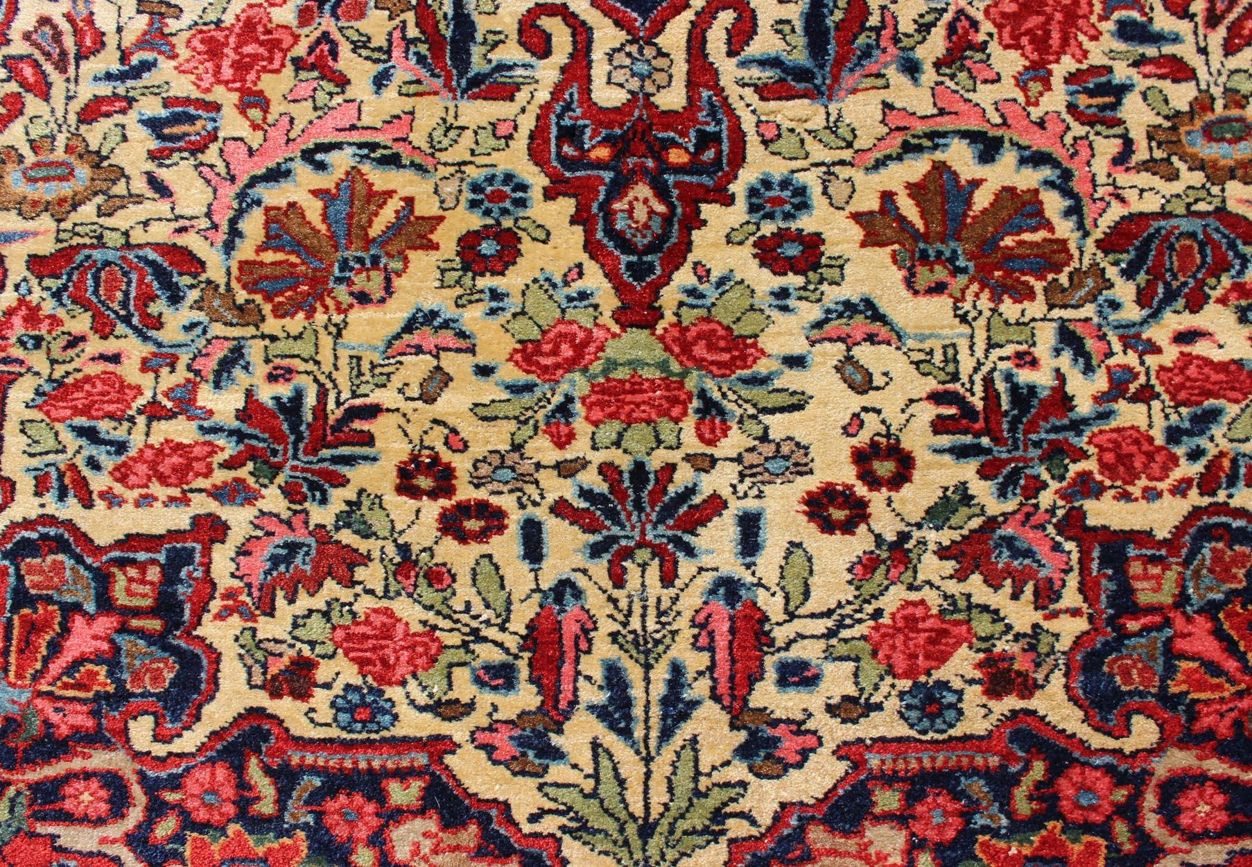 Antique Persian Medallion Bidjar Colorful Rug In Ivory, Navy Blue and Red For Sale 3