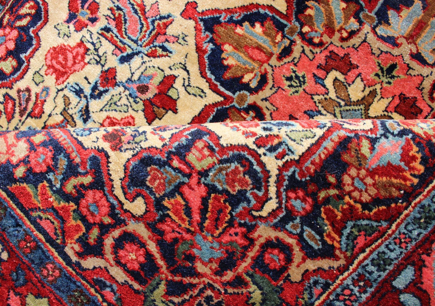 Antique Persian Medallion Bidjar Colorful Rug In Ivory, Navy Blue and Red For Sale 4