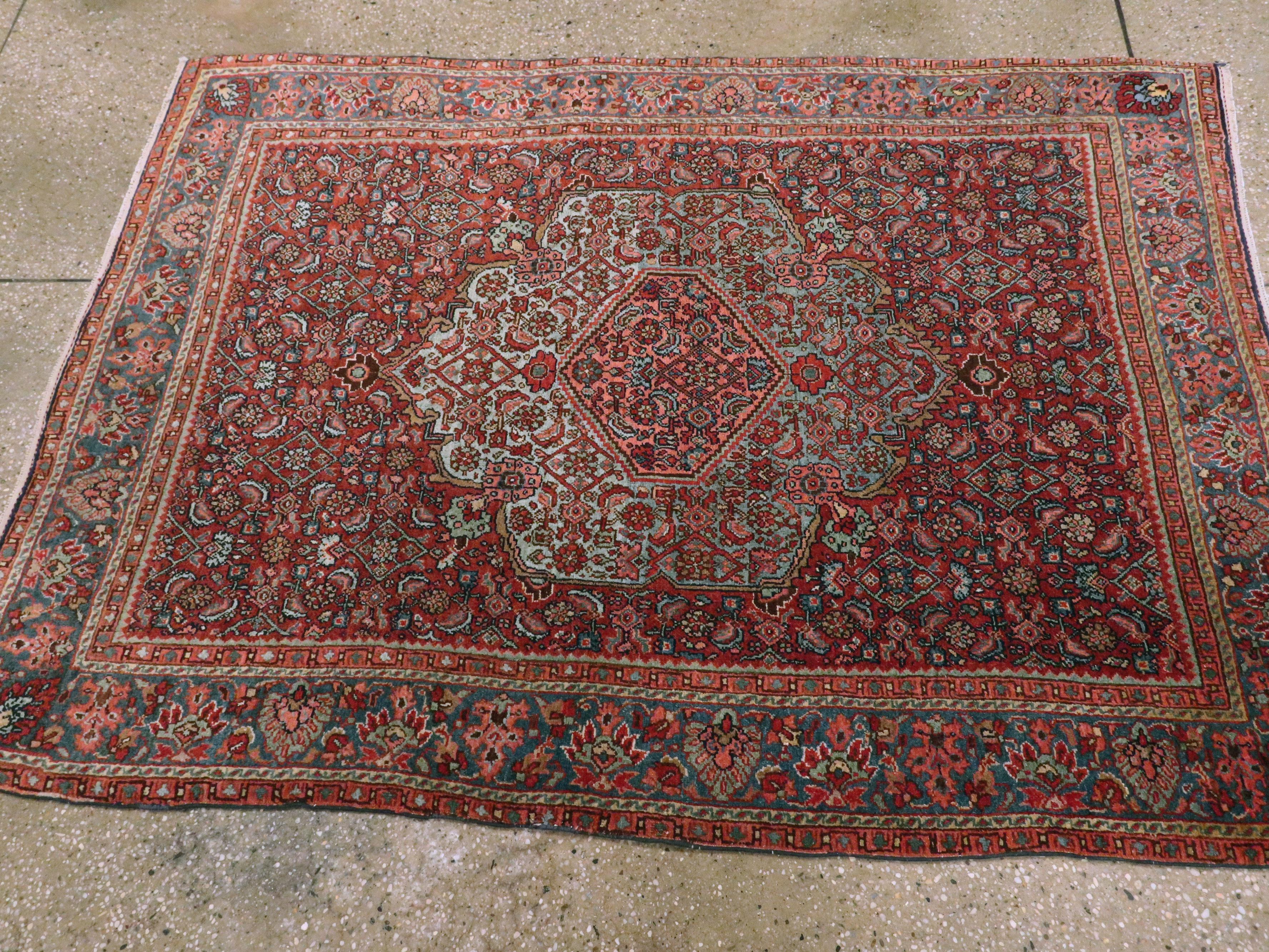 Hand-Knotted Antique Persian Bidjar Rug For Sale