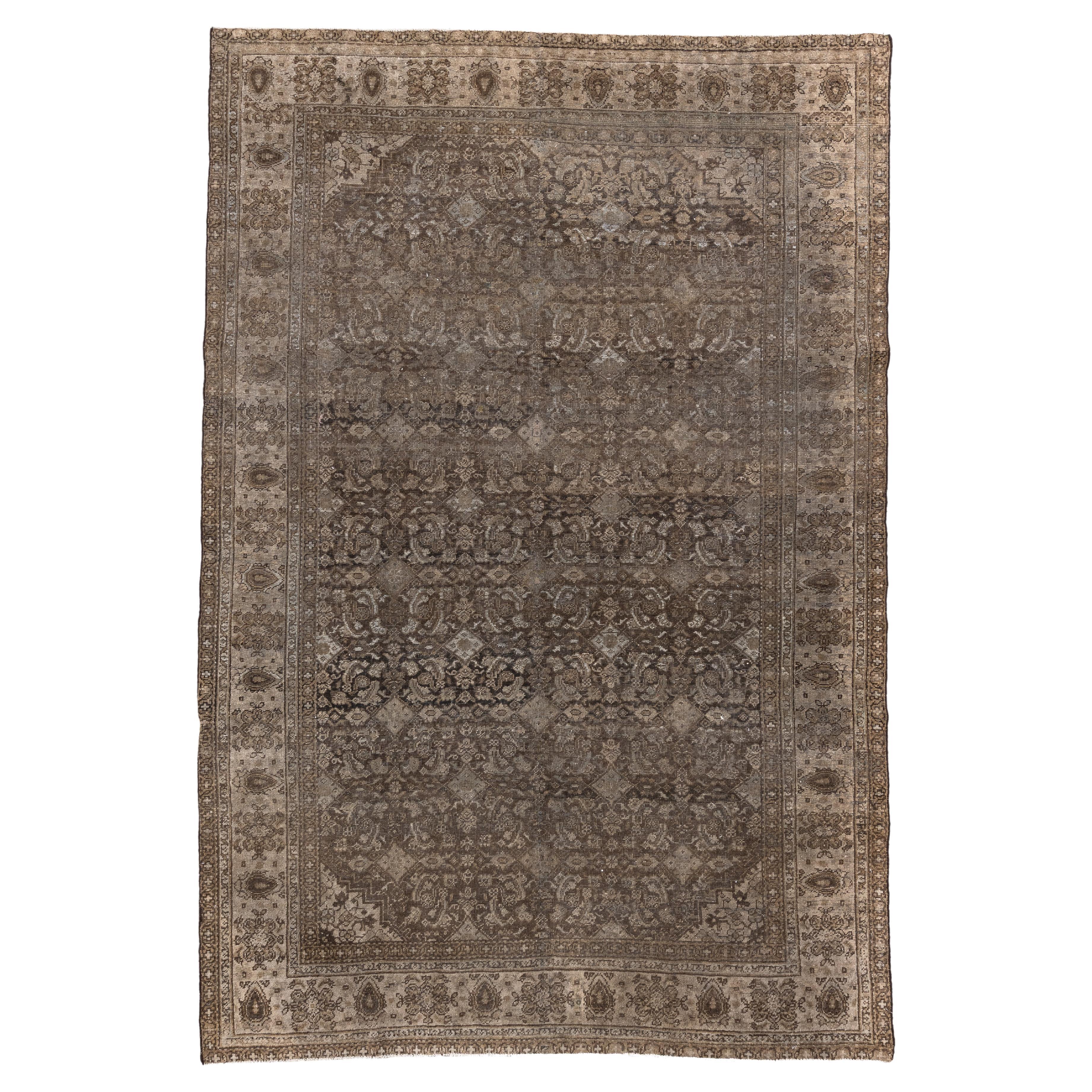 Tapis persan antique Bidjar dans les tons bruns et taupe en vente