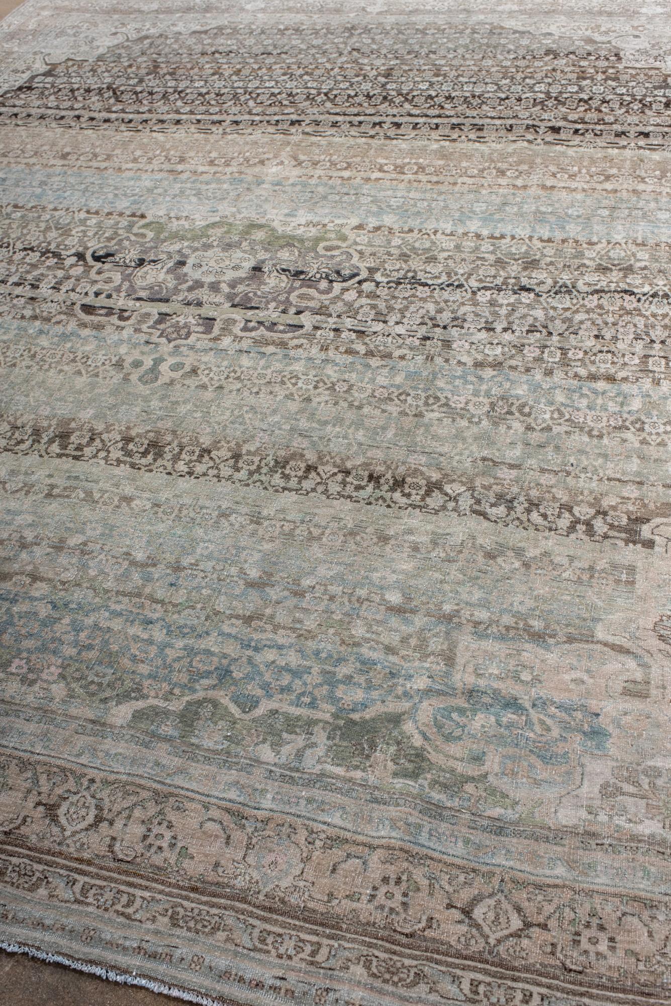 Hand-Knotted Antique Persian Bidjar Rug in Faded Earth and Sky Tones For Sale