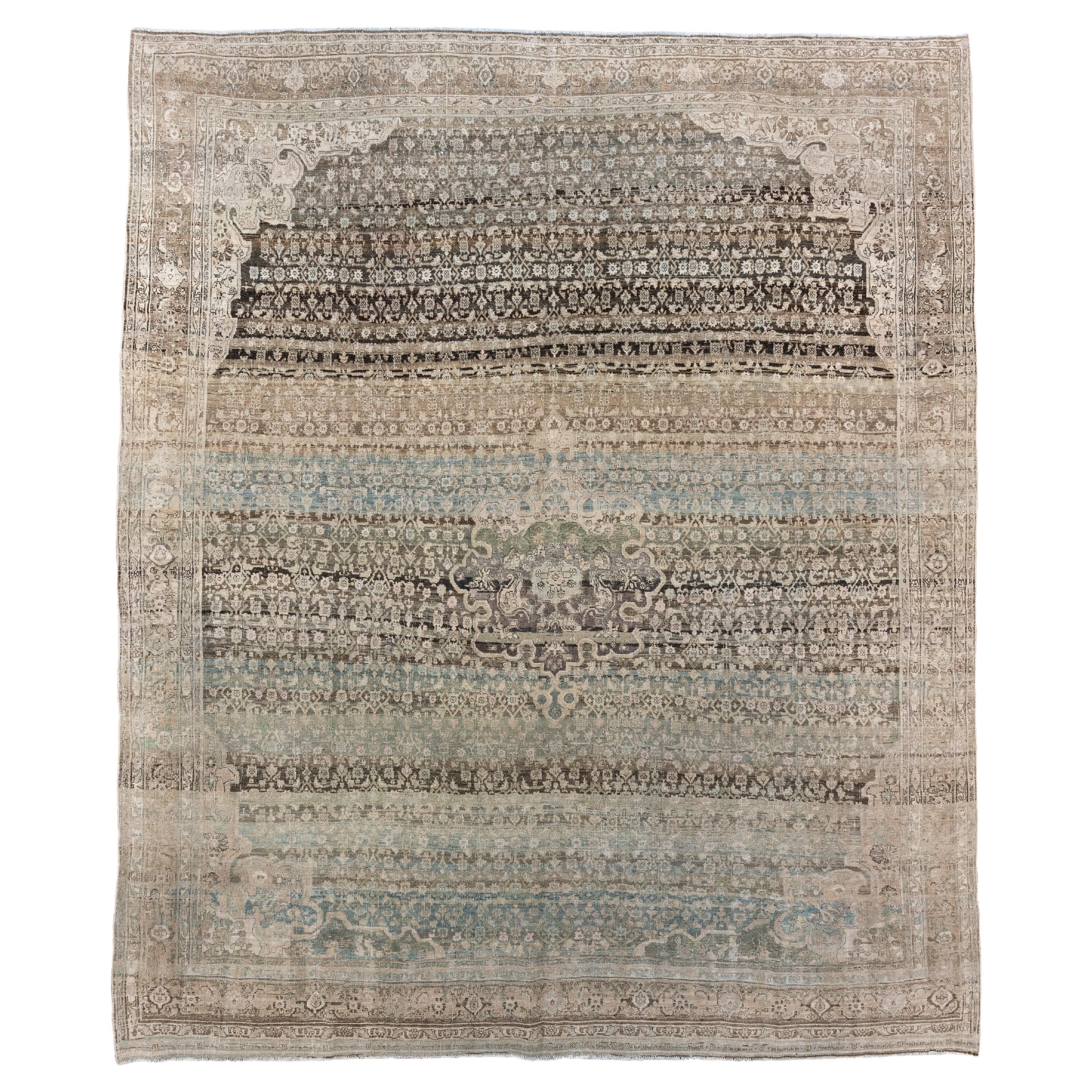 Antique Persian Bidjar Rug in Faded Earth and Sky Tones For Sale