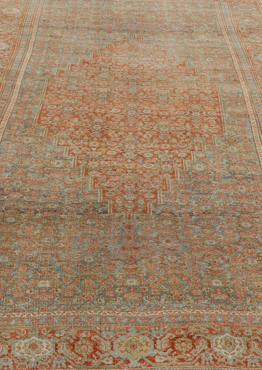 Antique Persian Bidjar Rug In Herati Design With Medallion In Soft Muted Colors  For Sale 4