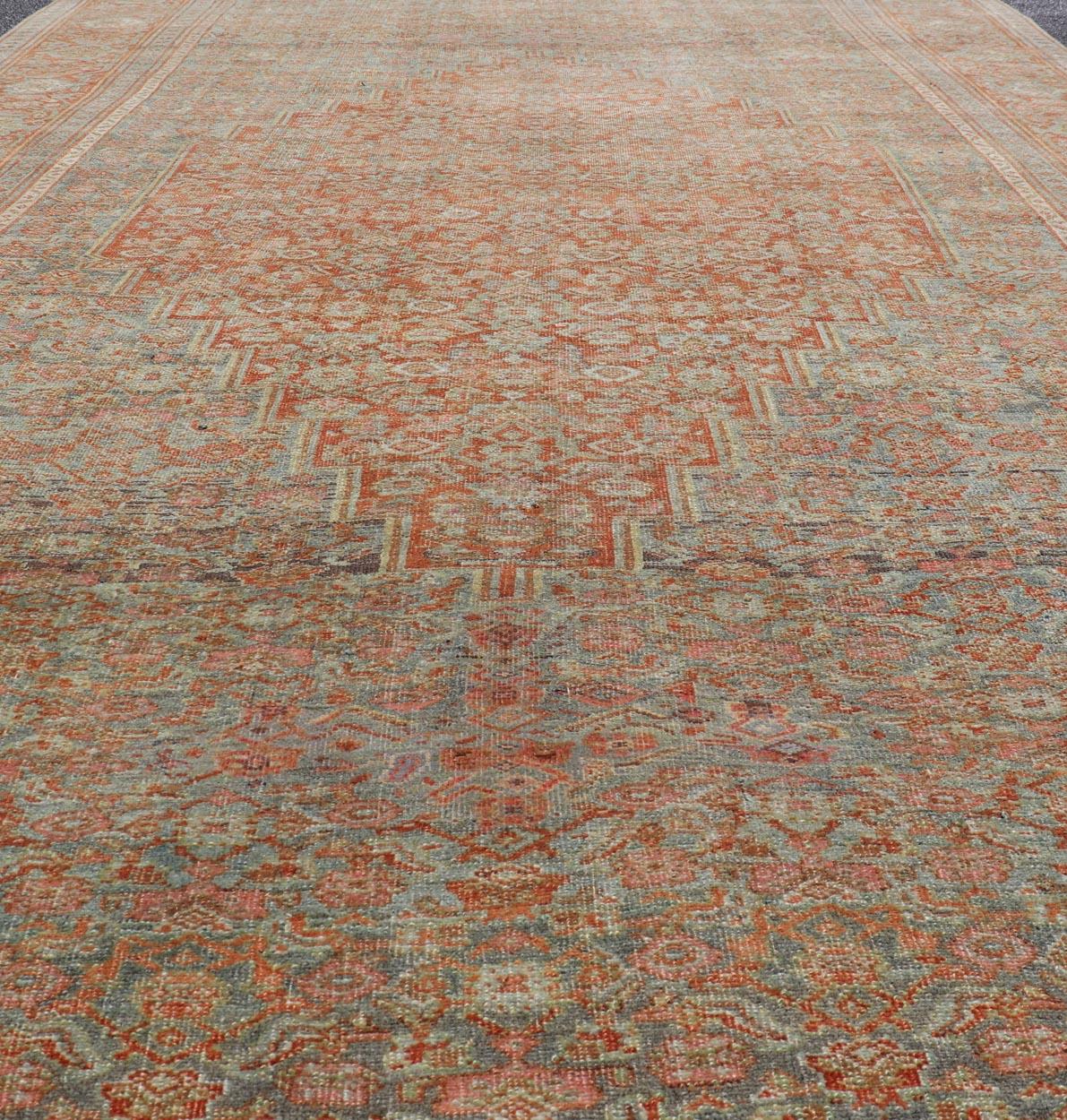 Antique Persian Bidjar Rug In Herati Design With Medallion In Soft Muted Colors  For Sale 5