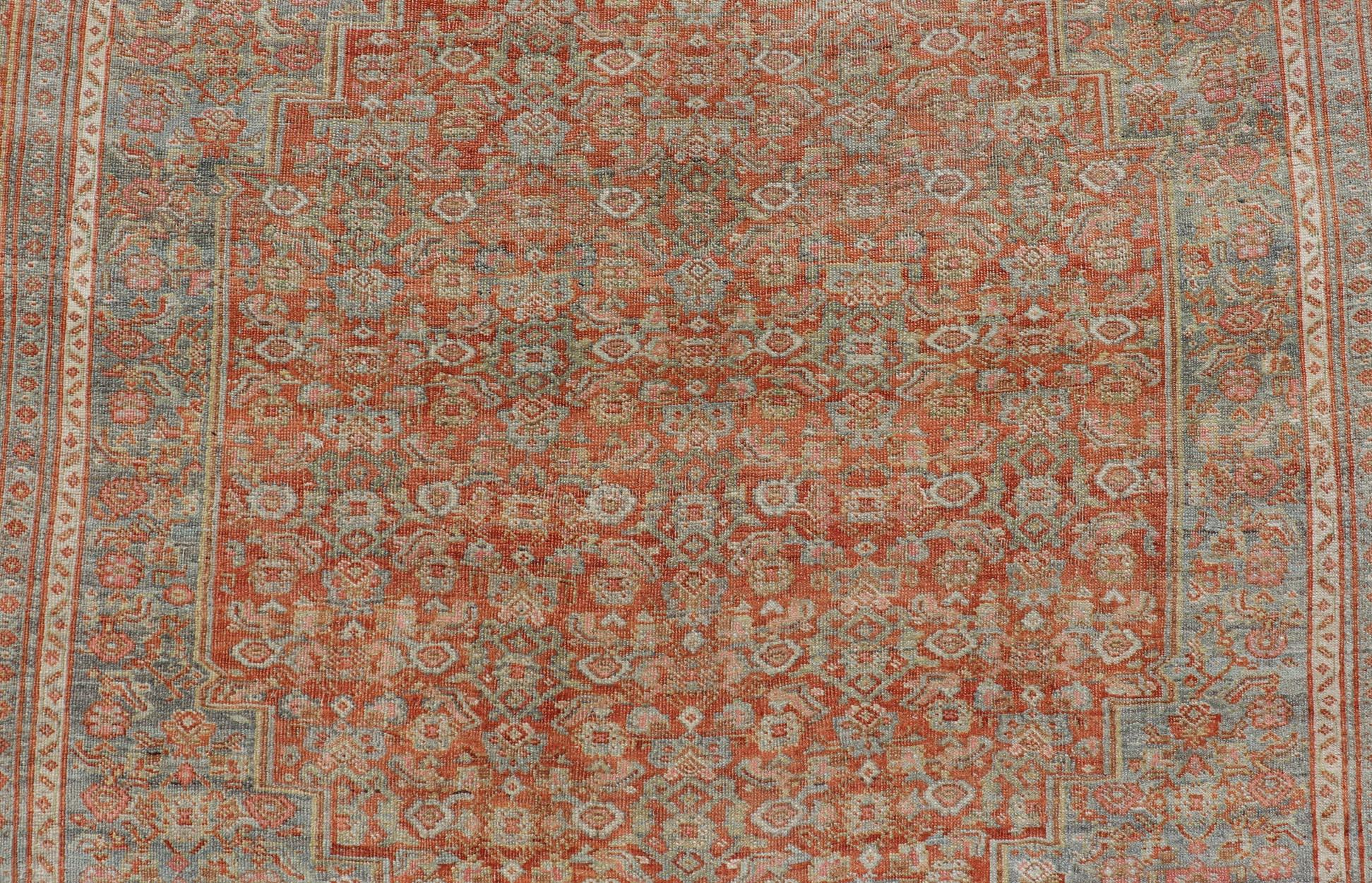 Antique Persian Bidjar Rug In Herati Design With Medallion In Soft Muted Colors  For Sale 6